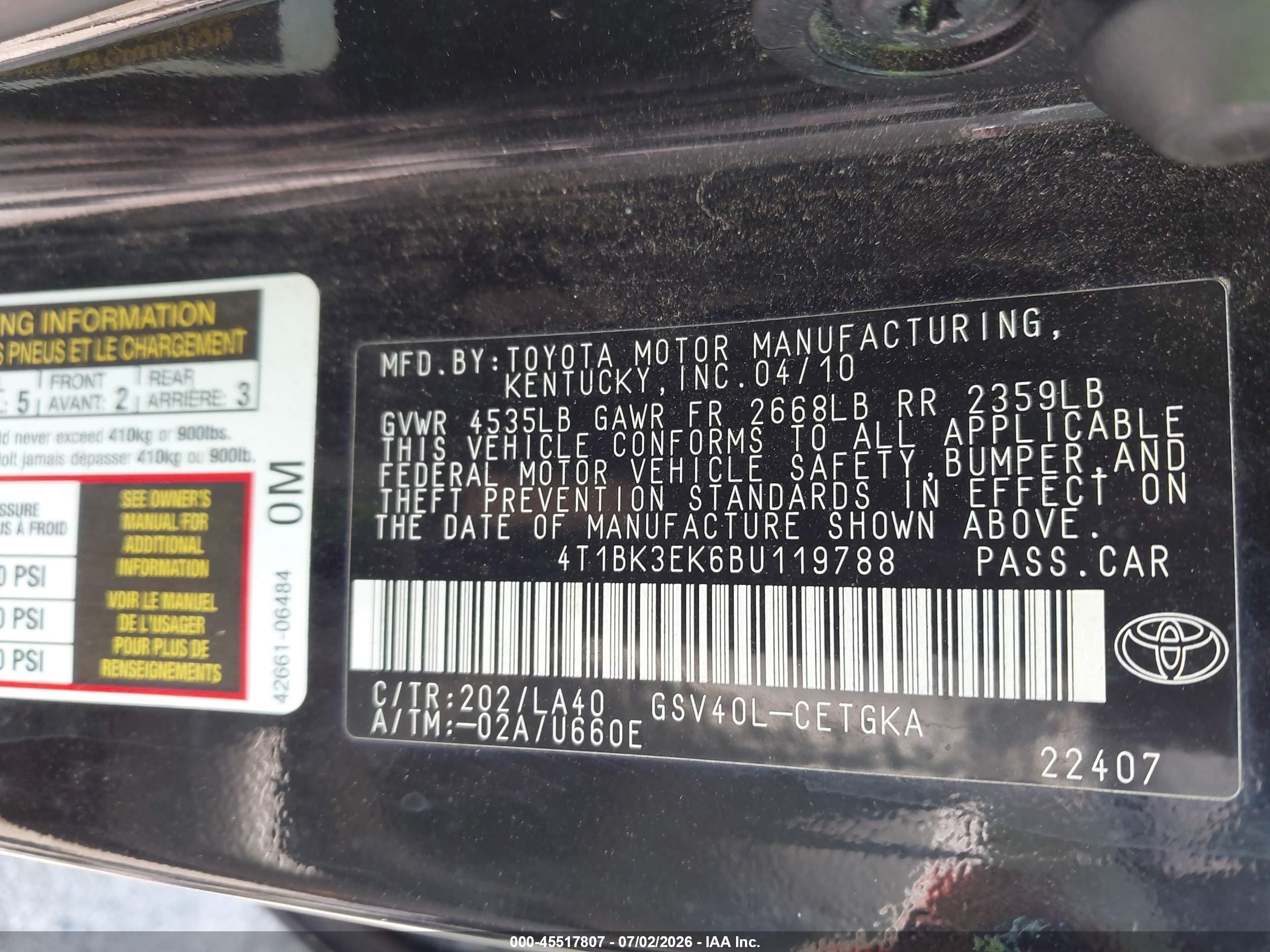 2011 Toyota Camry Xle V6 Black vin: 4T1BK3EK6BU119788