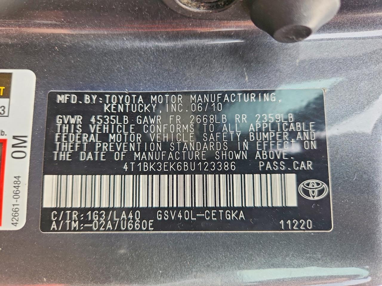 2011 Toyota Camry Xle V6 Серый vin: 4T1BK3EK6BU123386