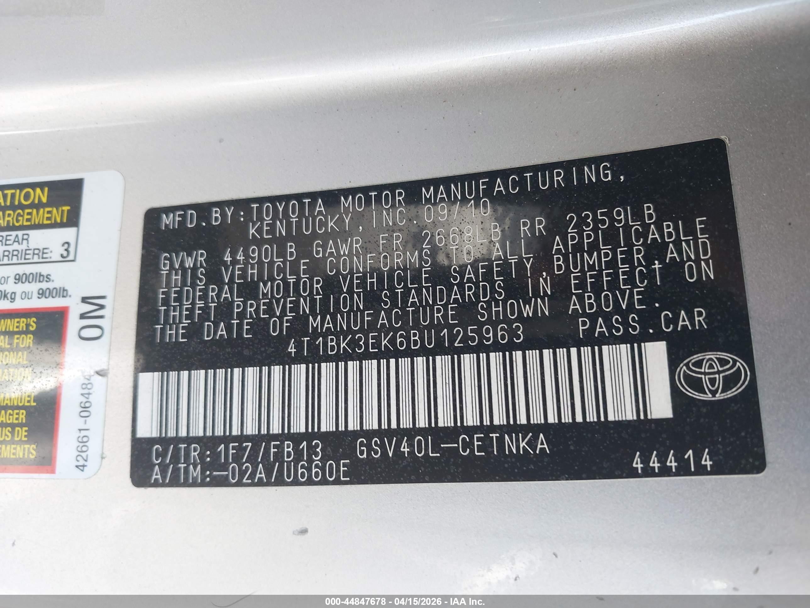 2011 Toyota Camry Le V6 Серебряный vin: 4T1BK3EK6BU125963