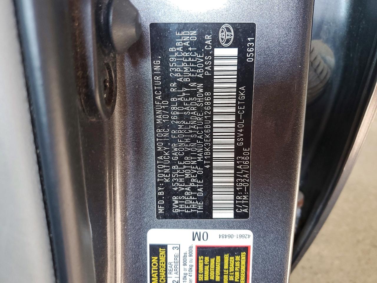 2011 Toyota Camry Xle V6 Gray vin: 4T1BK3EK6BU126868