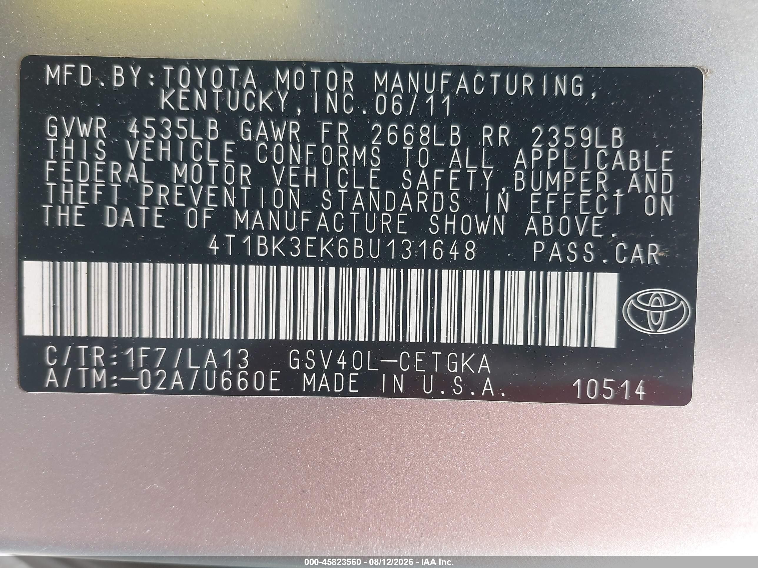 2011 Toyota Camry Xle V6 Серебряный vin: 4T1BK3EK6BU131648