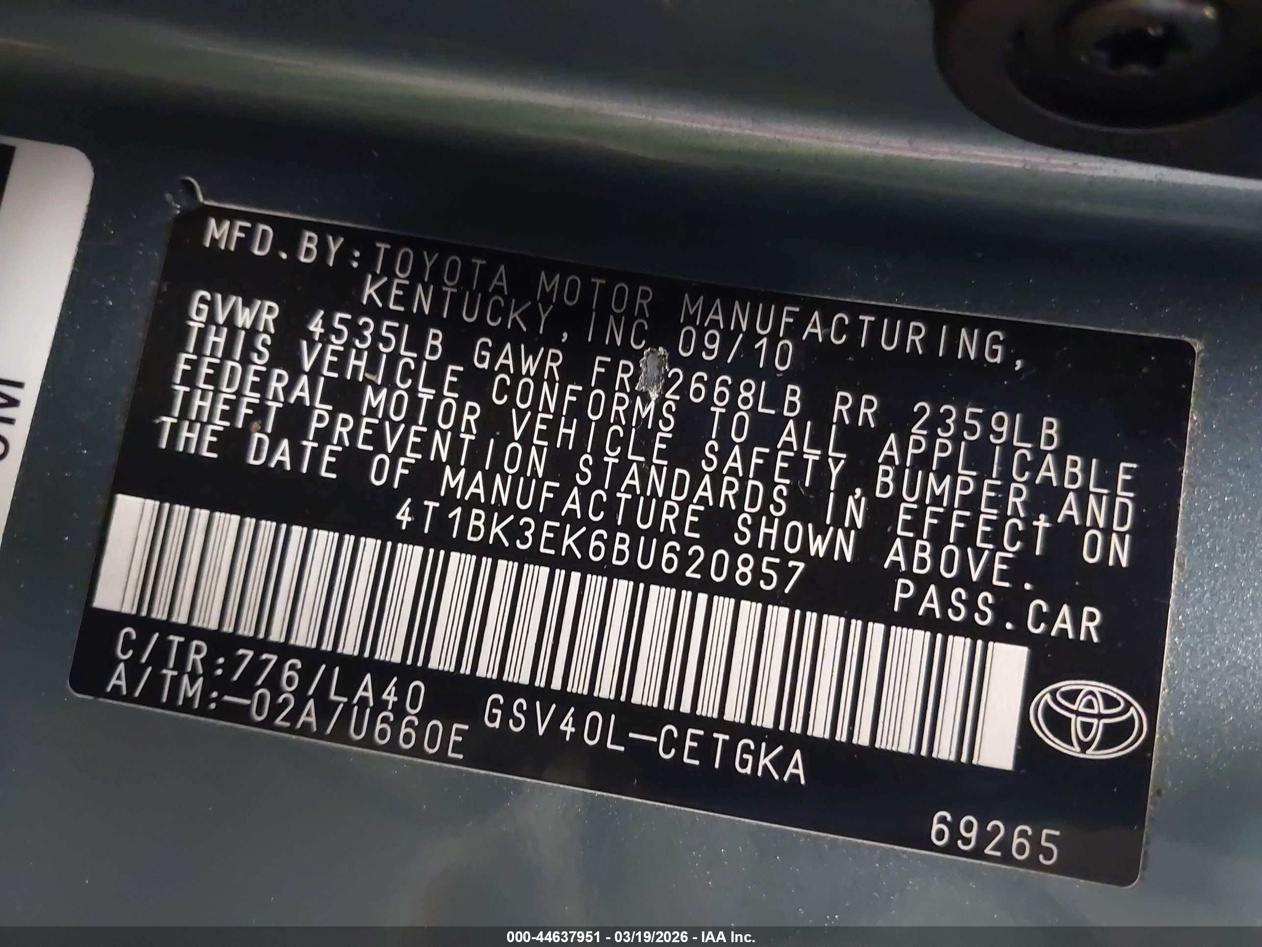 2011 Toyota Camry Xle V6 Синий vin: 4T1BK3EK6BU620857