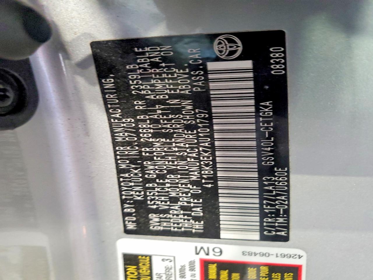 2010 Toyota Camry Xle V6 Серебряный vin: 4T1BK3EK7AU101797