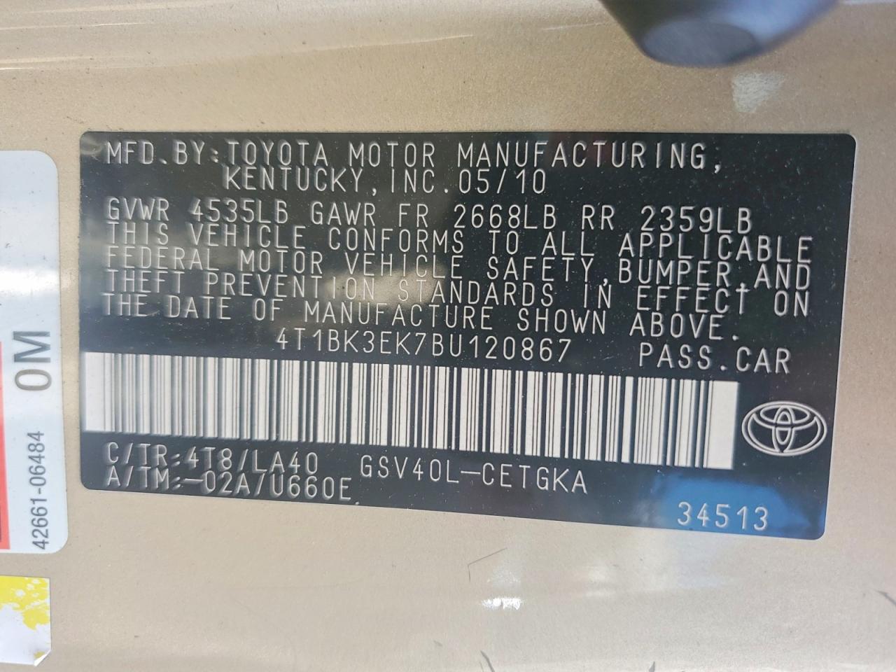 2011 Toyota Camry Xle V6 Gold vin: 4T1BK3EK7BU120867
