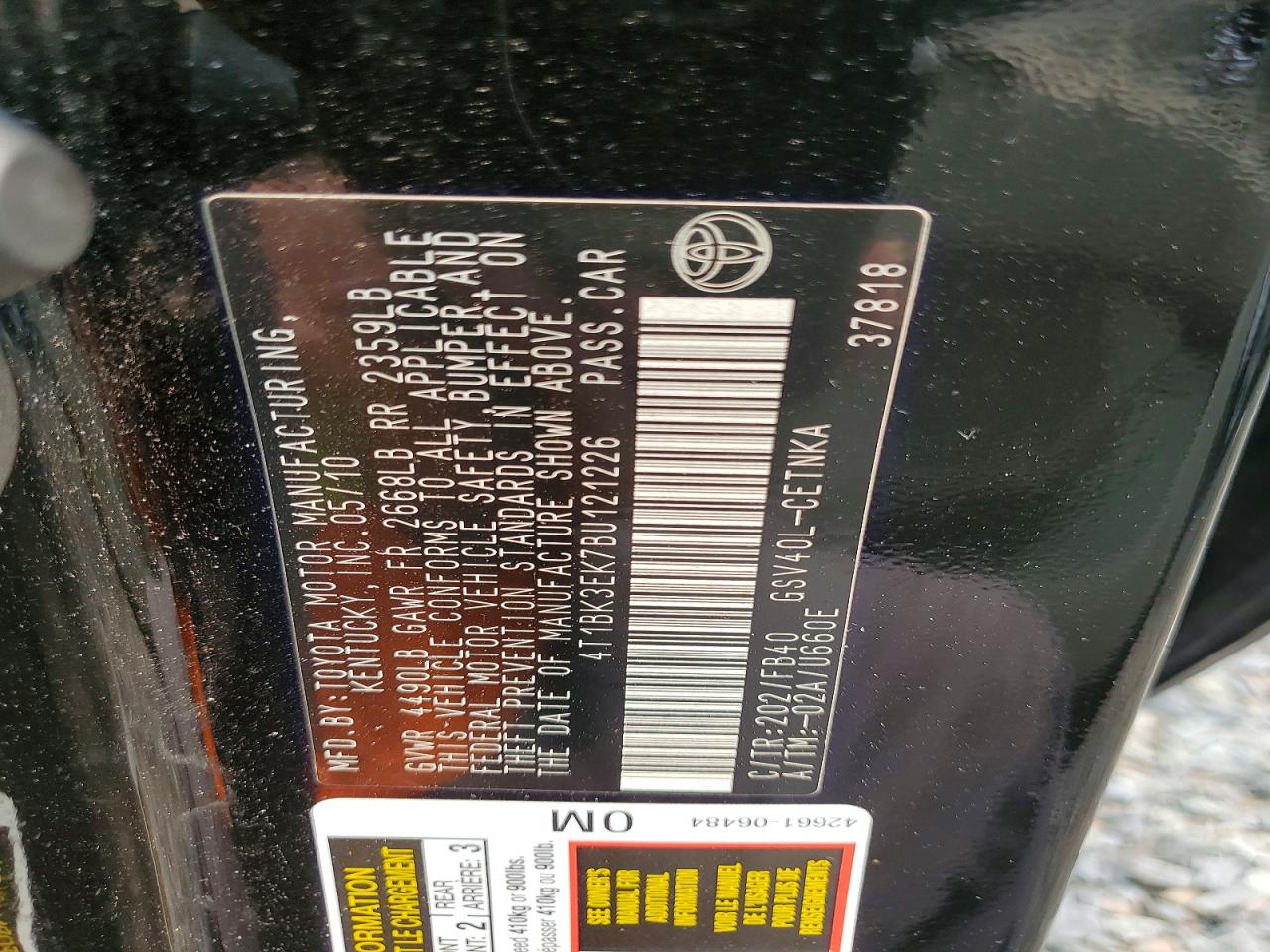 2011 Toyota Camry Le V6 Black vin: 4T1BK3EK7BU121226