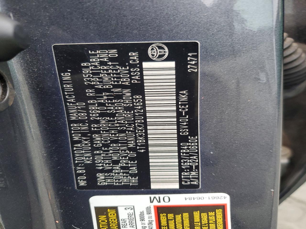 2011 Toyota Camry Se Gray vin: 4T1BK3EK7BU124658