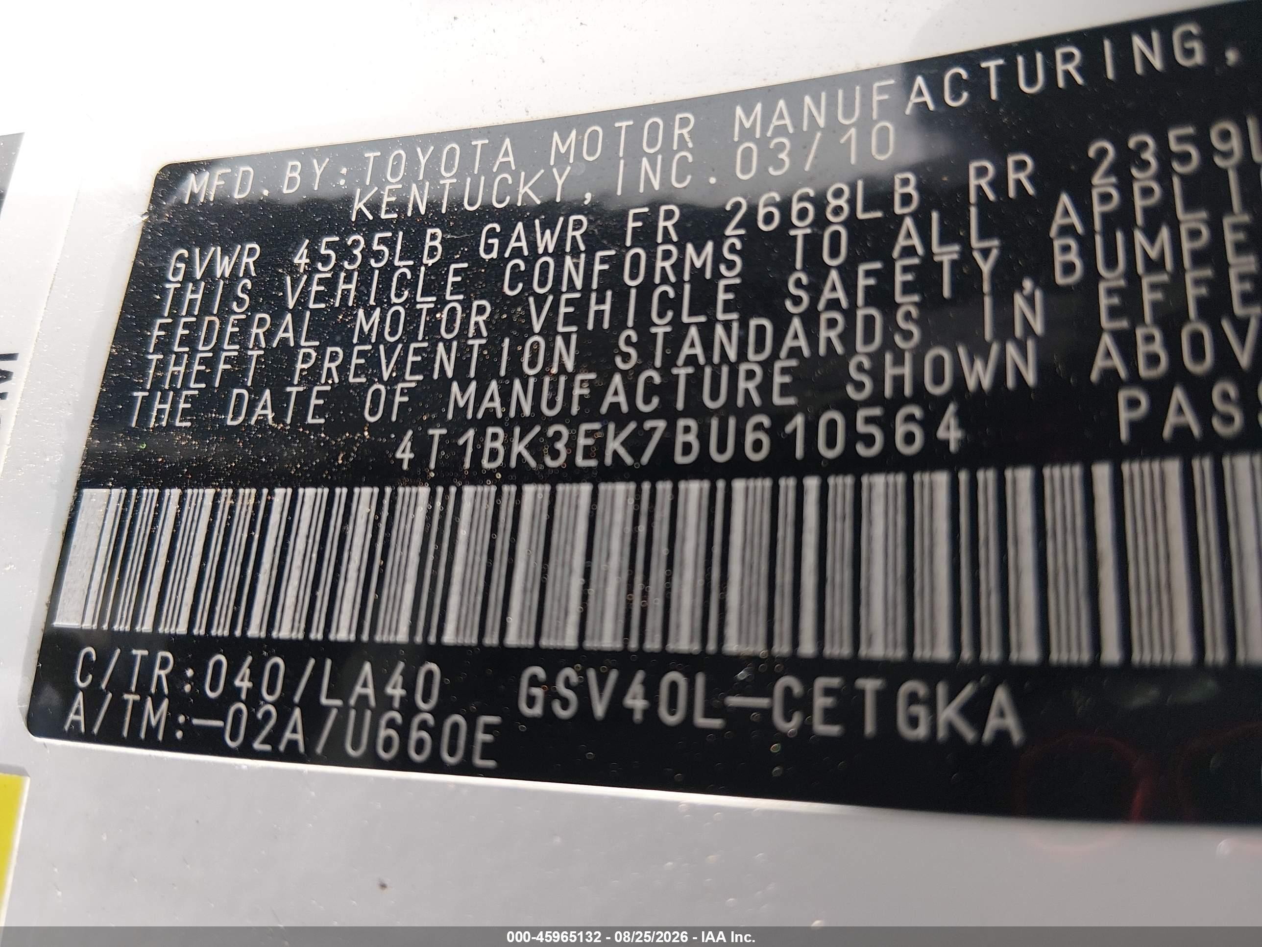 2011 Toyota Camry Xle V6 Белый vin: 4T1BK3EK7BU610564