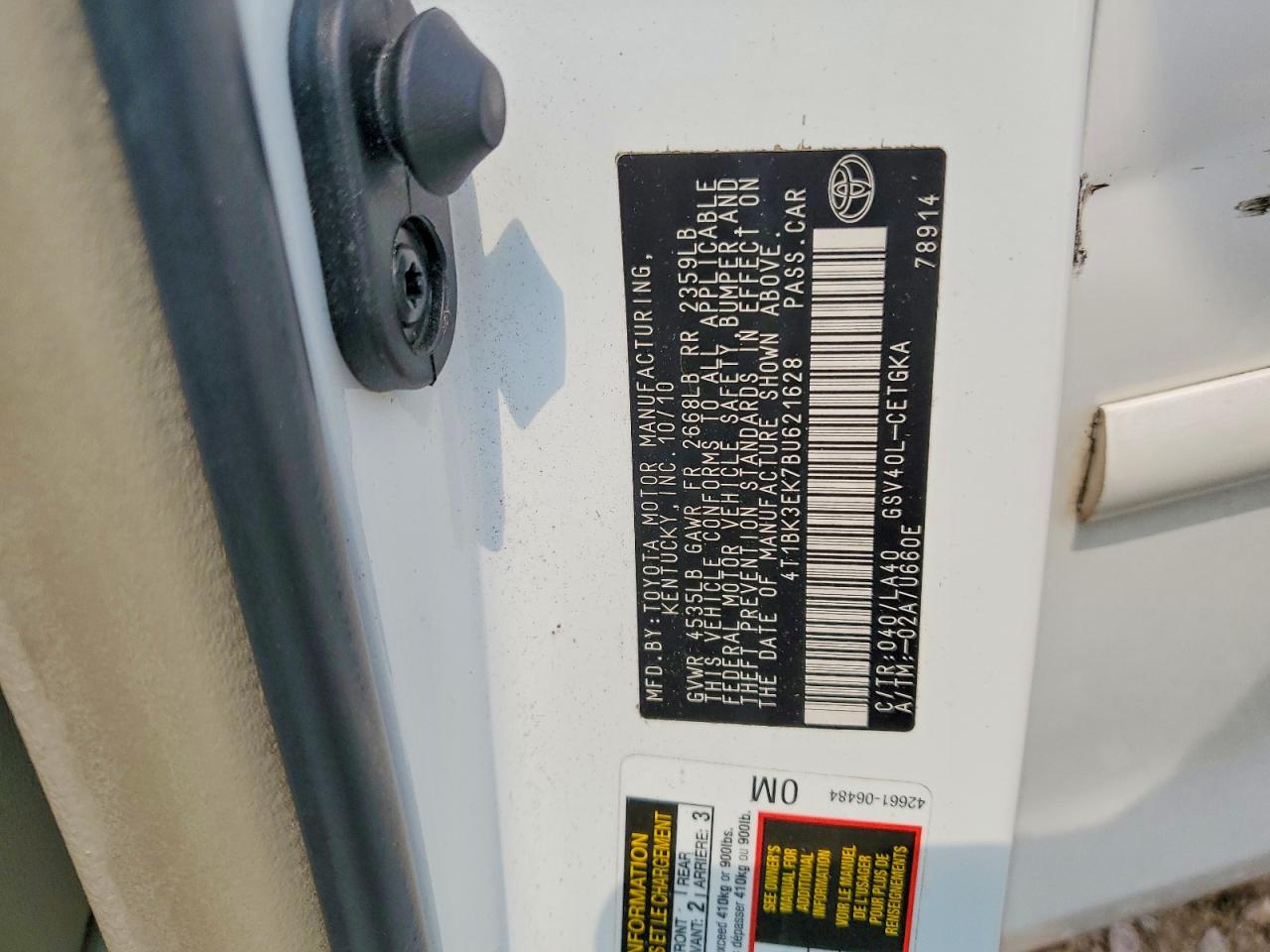 2011 Toyota Camry Xle V6 Белый vin: 4T1BK3EK7BU621628