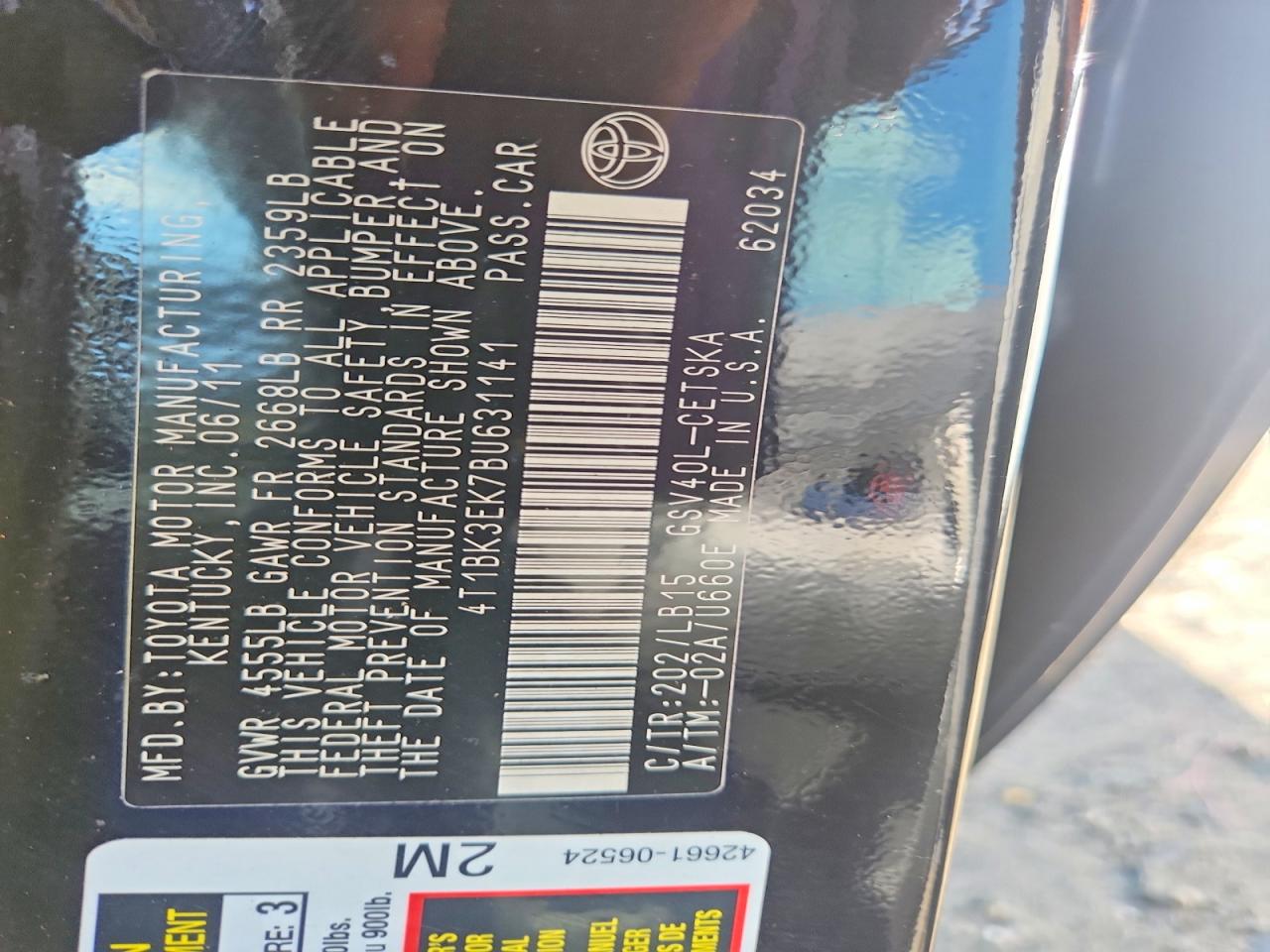 2011 Toyota Camry Se V6 Black vin: 4T1BK3EK7BU631141