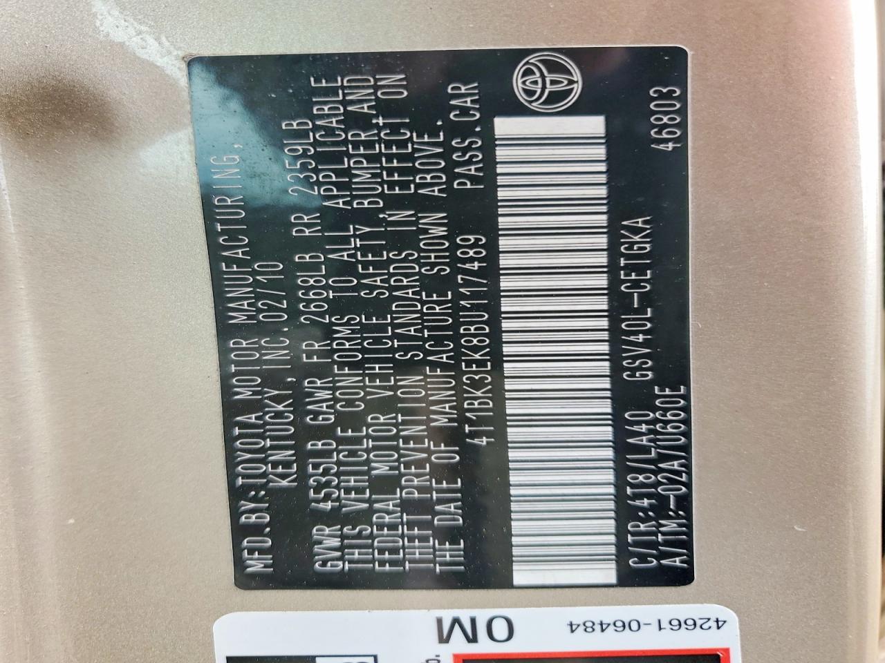 2011 Toyota Camry Xle V6 Золотой vin: 4T1BK3EK8BU117489