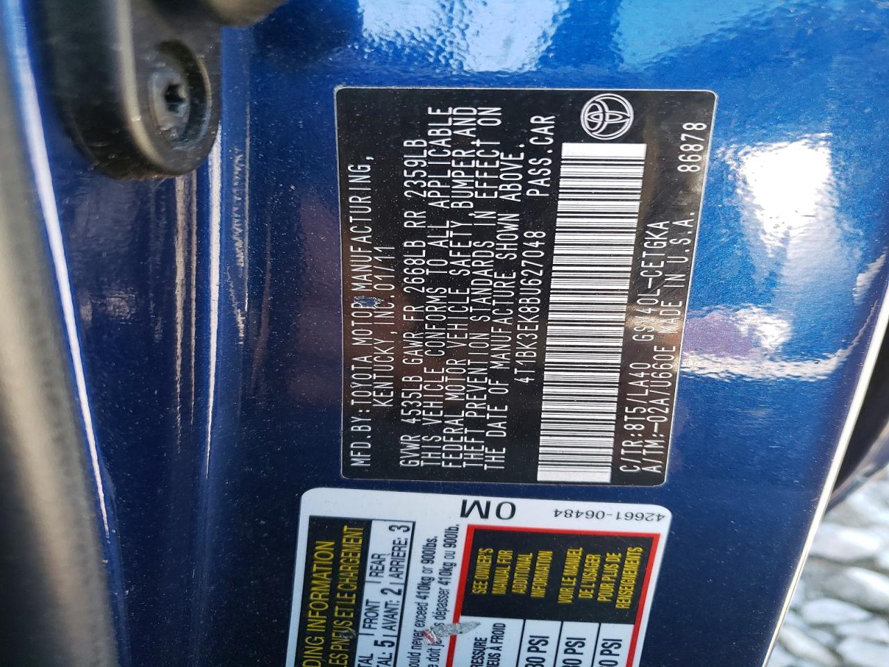 2011 Toyota Camry Xle V6 Синий vin: 4T1BK3EK8BU627048
