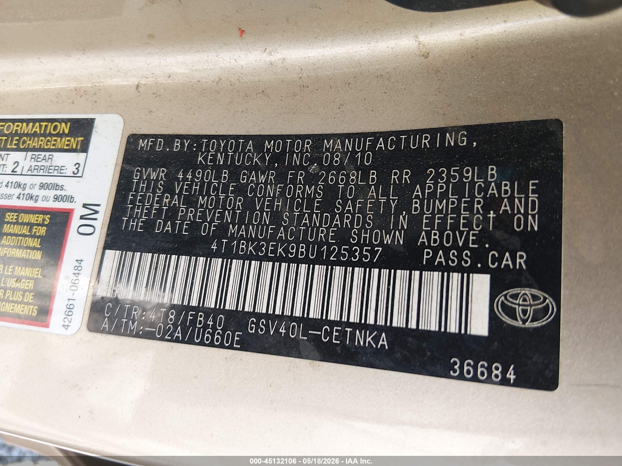 2011 Toyota Camry Le V6 Gold vin: 4T1BK3EK9BU125357