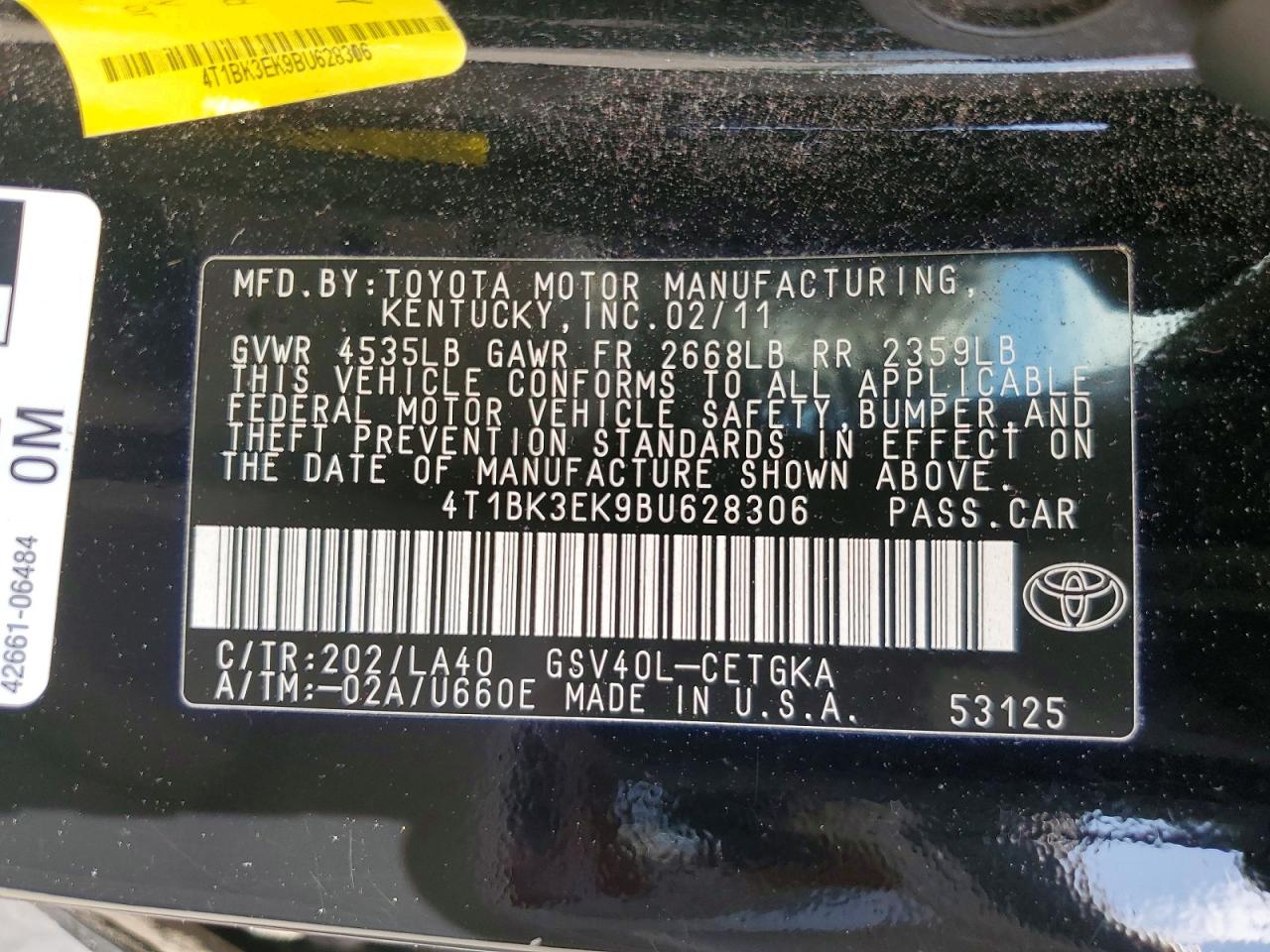 2011 Toyota Camry Xle V6 Black vin: 4T1BK3EK9BU628306