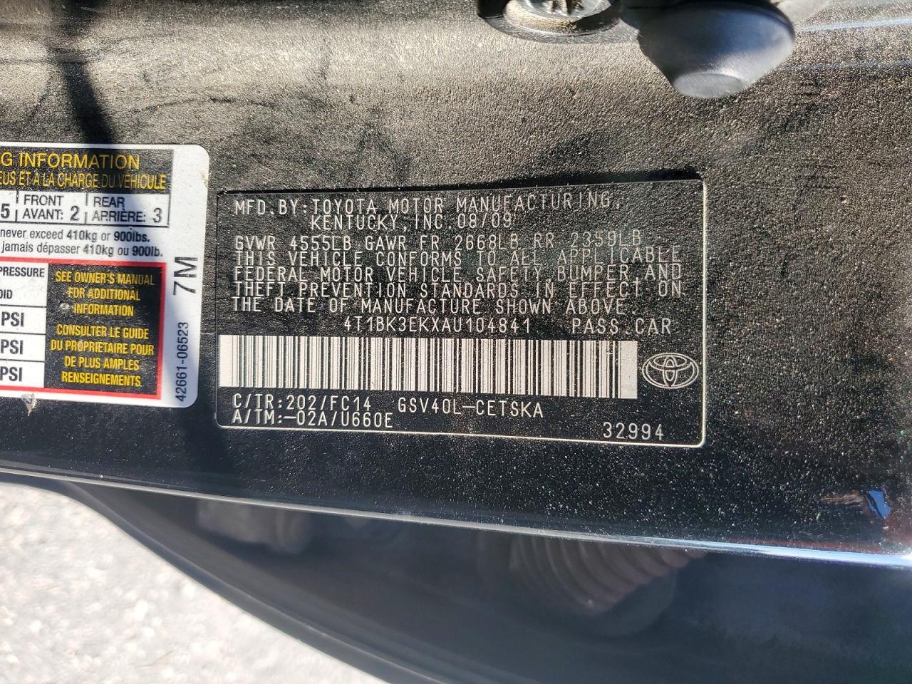 2010 Toyota Camry Se V6 Black vin: 4T1BK3EKXAU104841