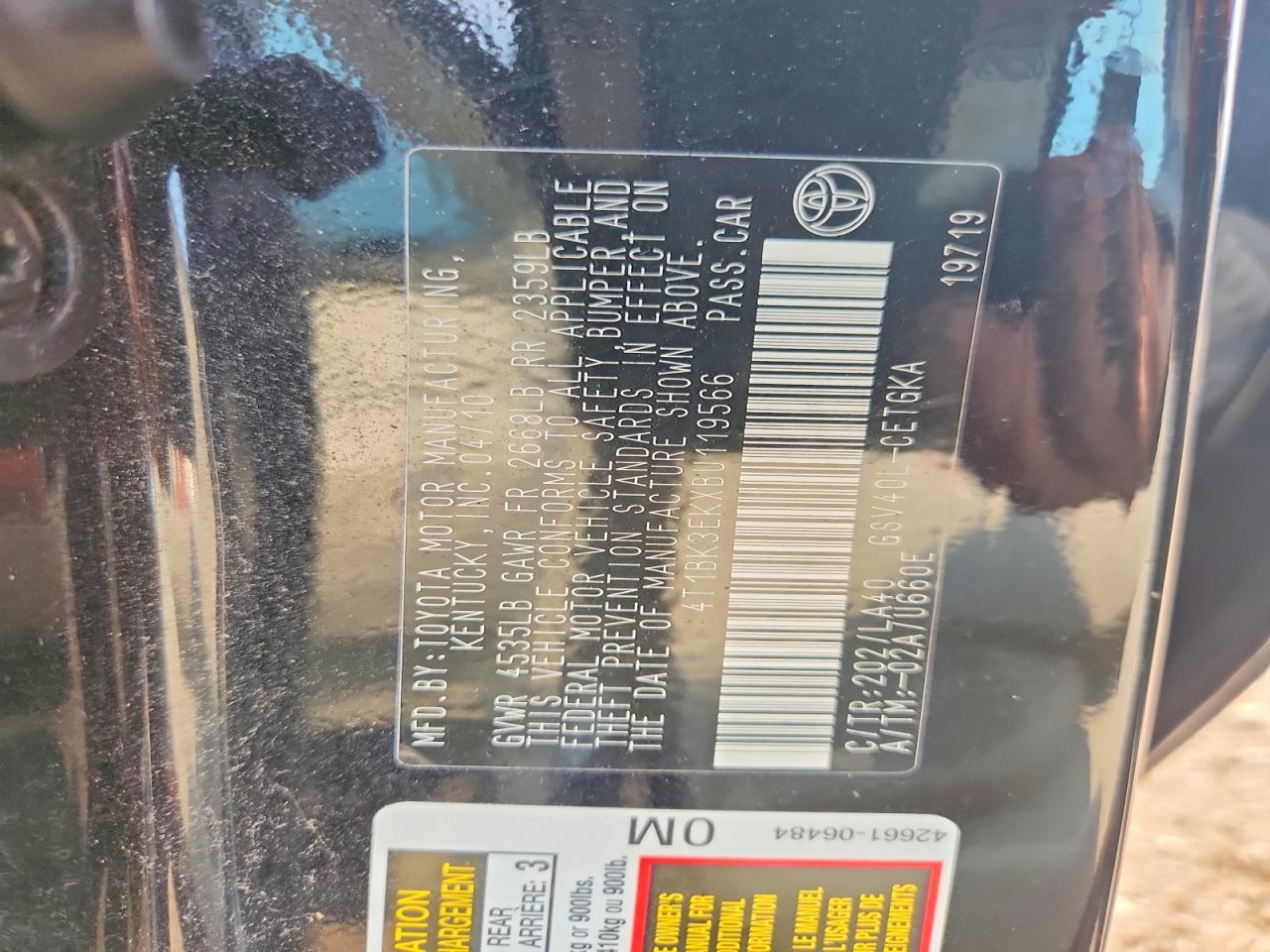 2011 Toyota Camry Xle V6 Black vin: 4T1BK3EKXBU119566