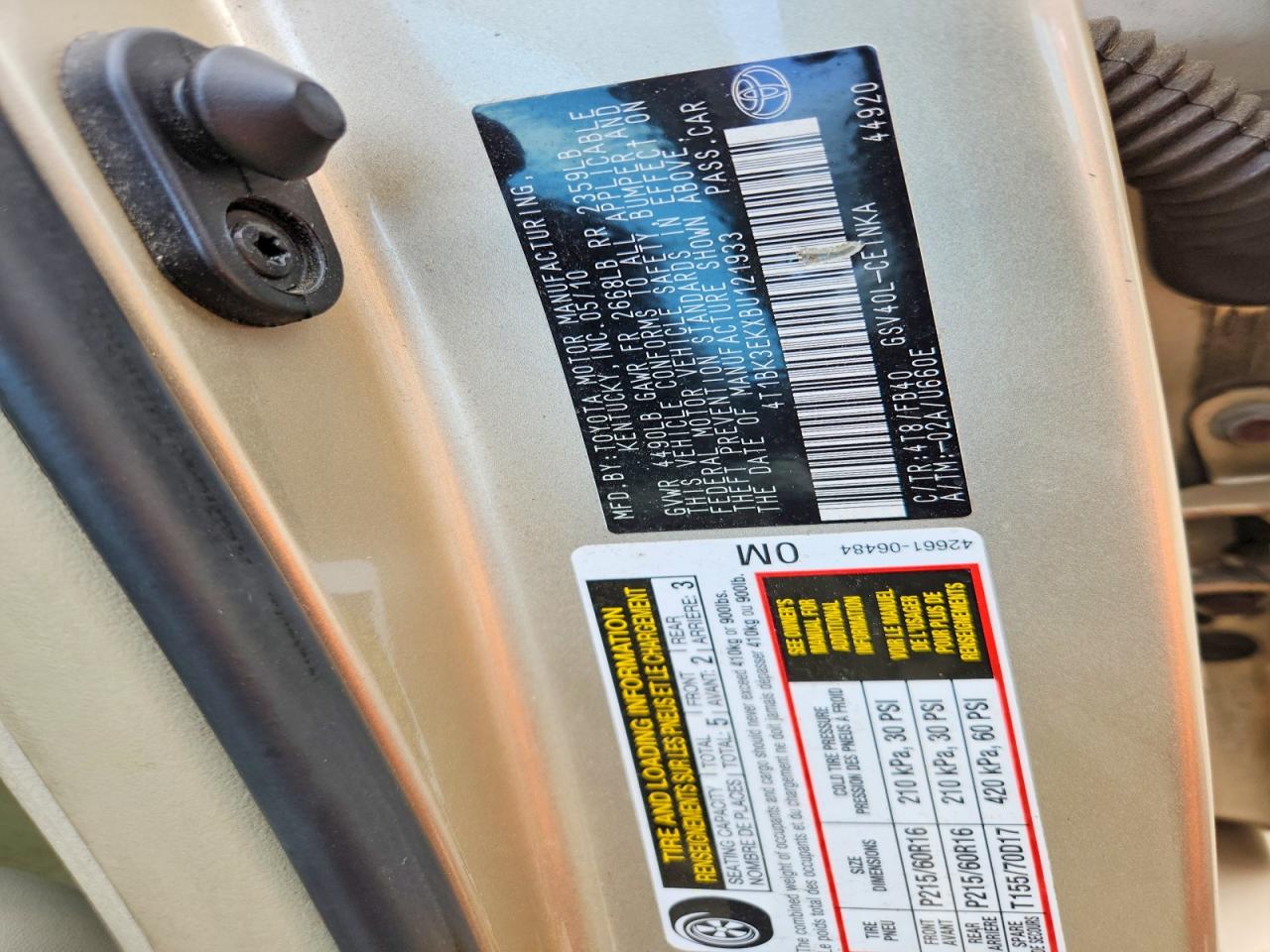 2011 Toyota Camry Le V6 Tan vin: 4T1BK3EKXBU121933