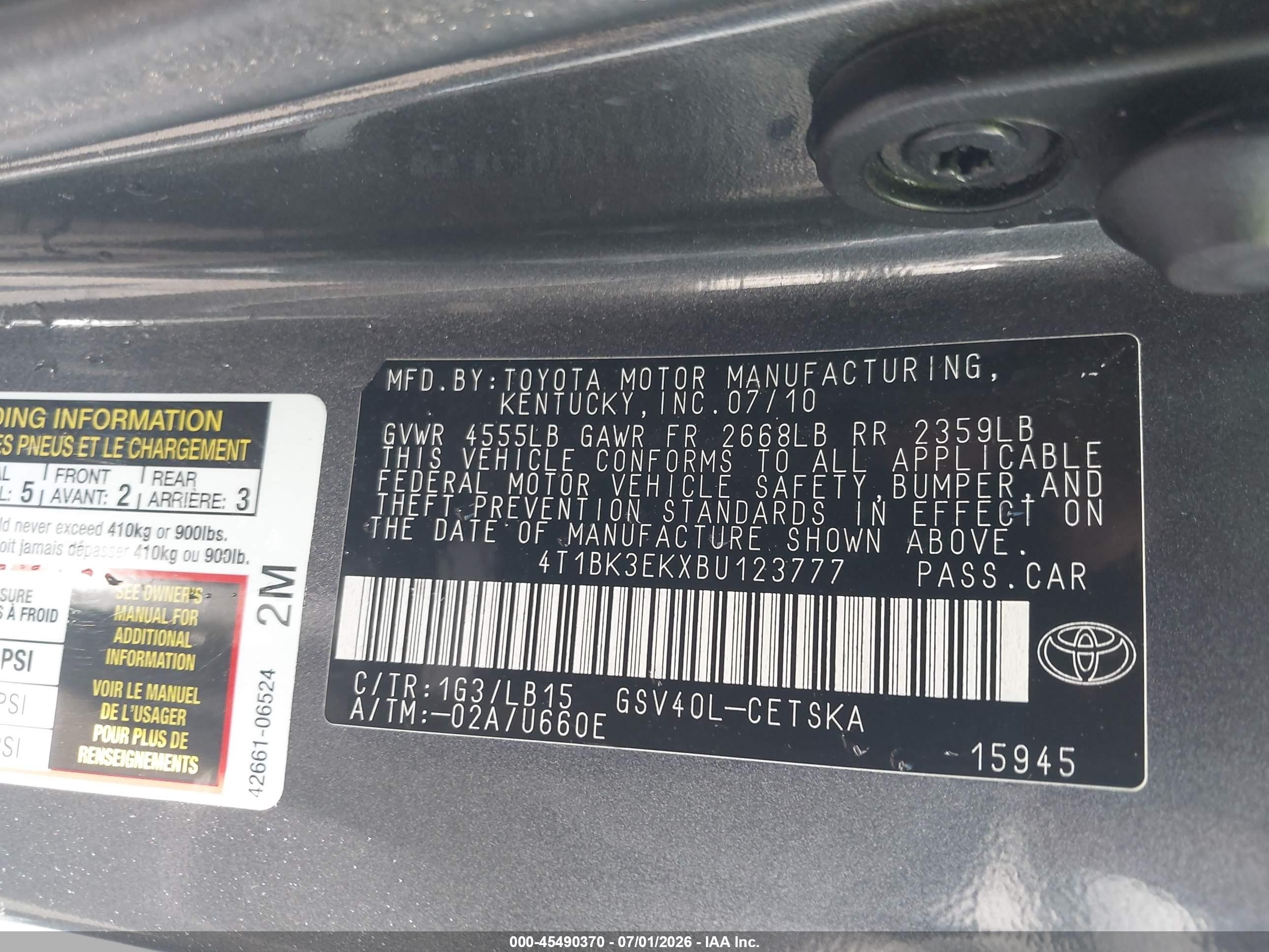 2011 Toyota Camry Se V6 Gray vin: 4T1BK3EKXBU123777