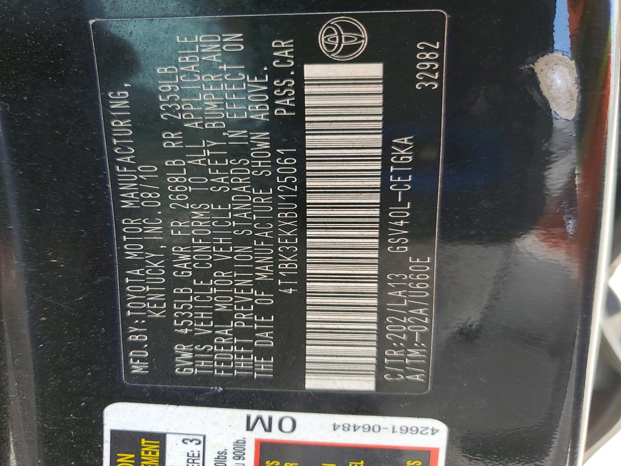 2011 Toyota Camry Xle V6 Black vin: 4T1BK3EKXBU125061