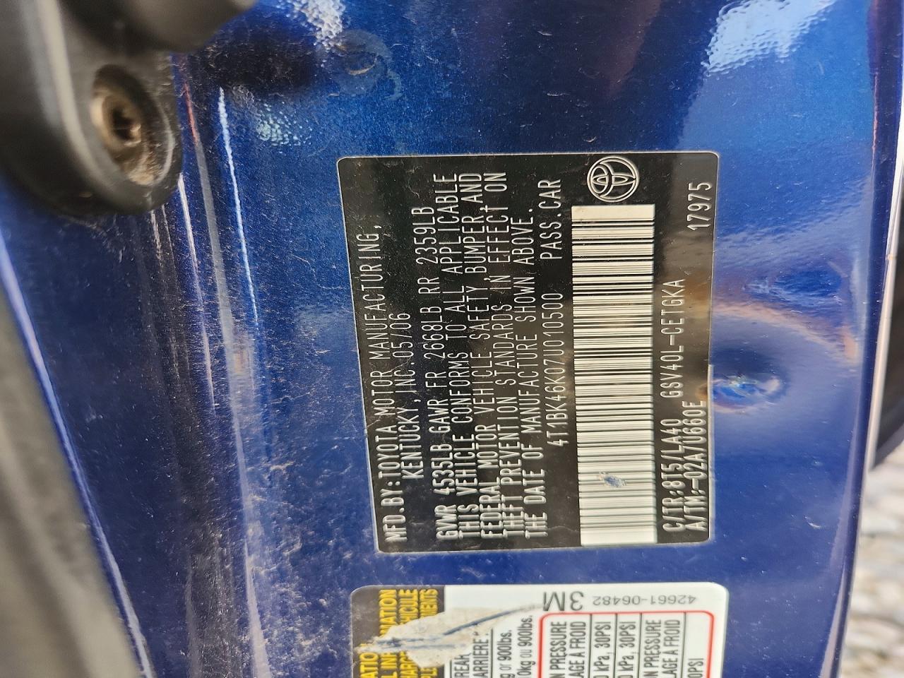 2007 Toyota Camry Xle V6 Синий vin: 4T1BK46K07U010500