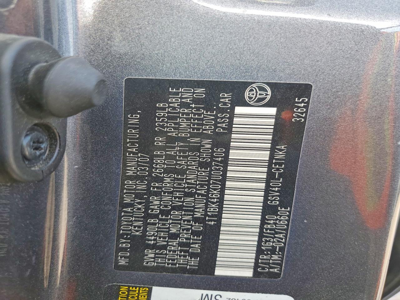 2007 Toyota Camry Le V6 Gray vin: 4T1BK46K07U037406