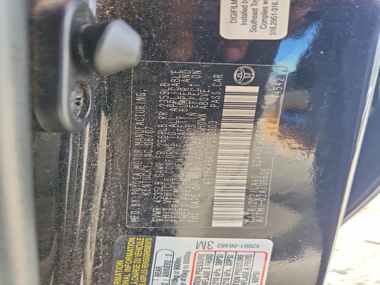 2007 Toyota Camry Xle V6 Black vin: 4T1BK46K07U050303