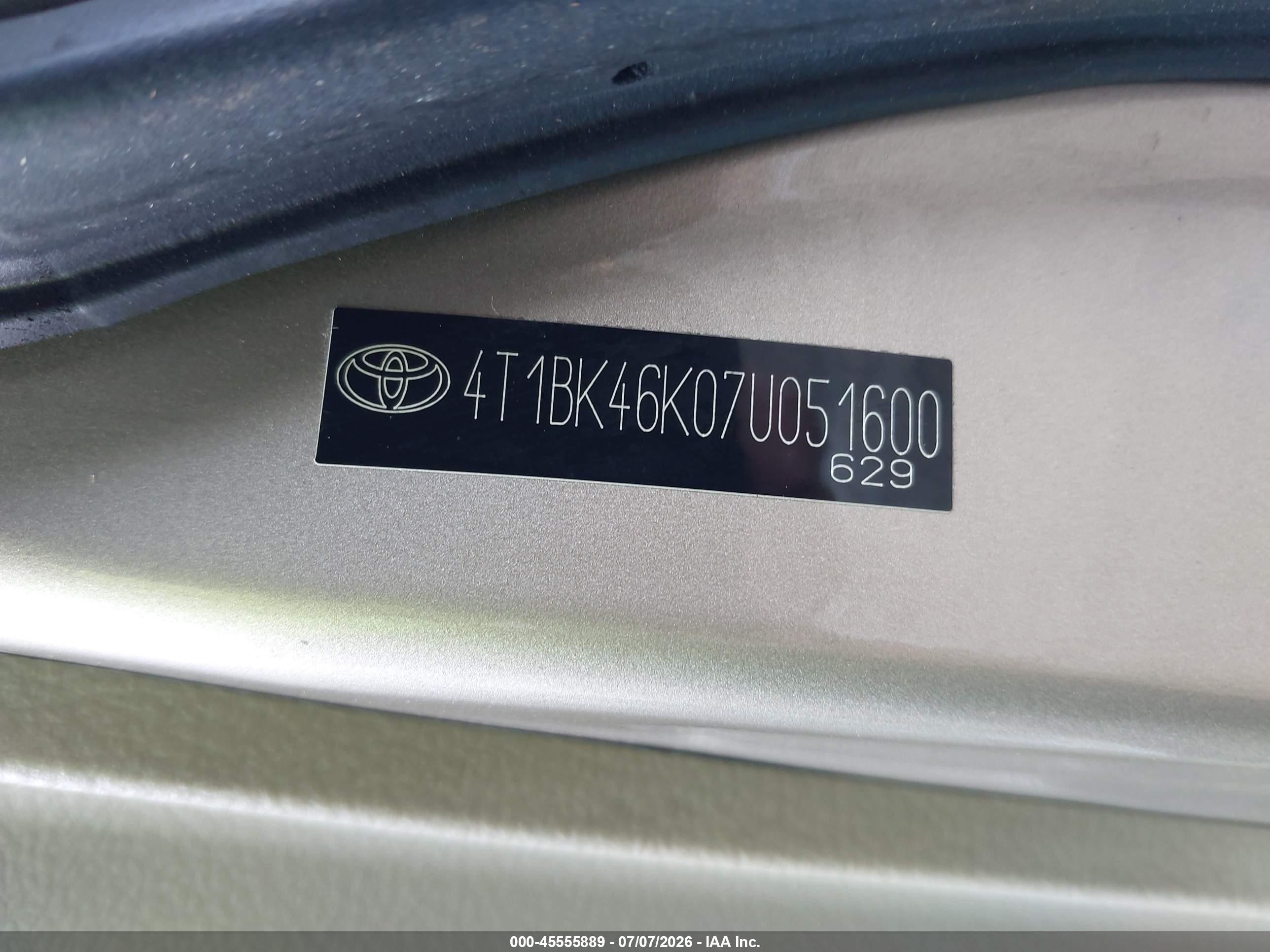 2007 Toyota Camry Le/xle/se Gold vin: 4T1BK46K07U051600