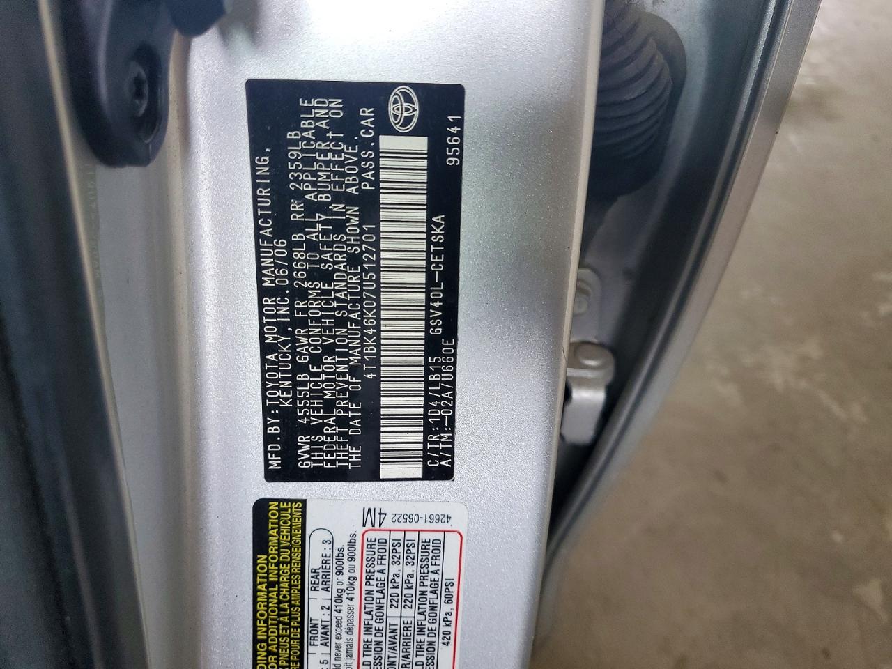 2007 Toyota Camry Se V6 Silver vin: 4T1BK46K07U512701
