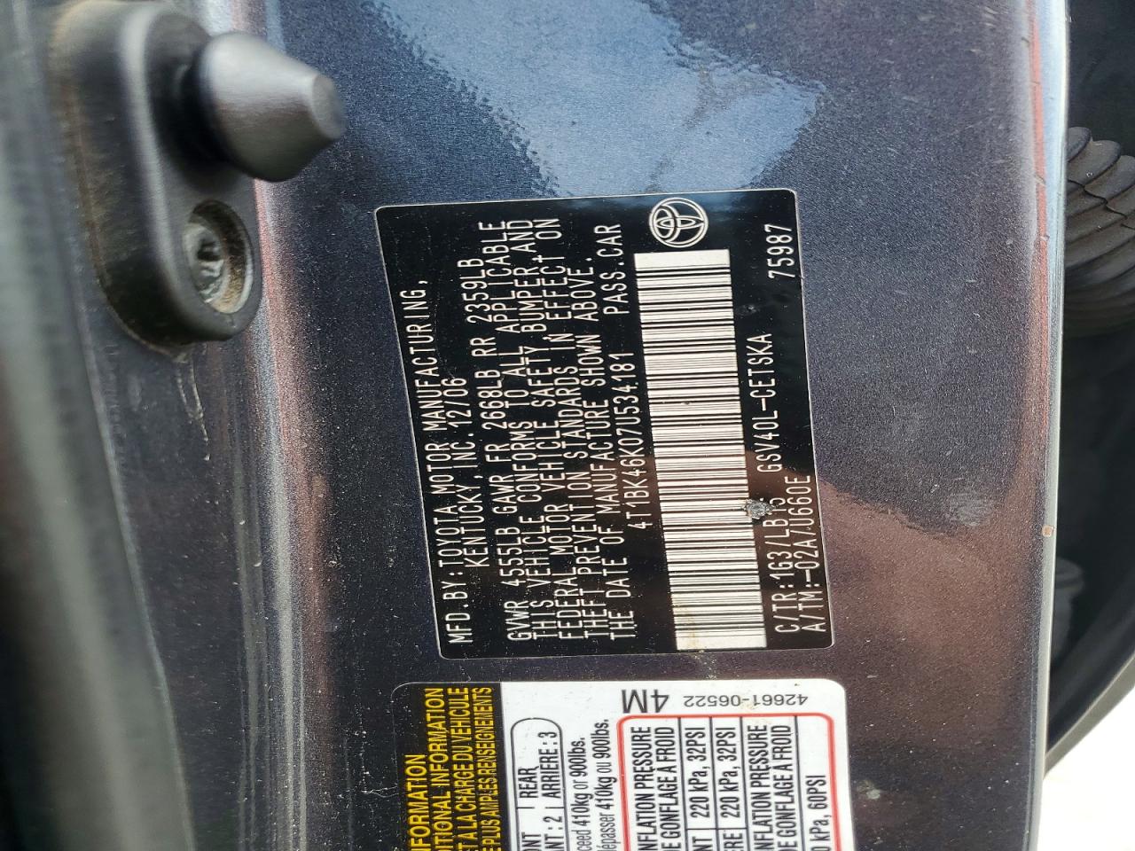 2007 Toyota Camry Se V6 Gray vin: 4T1BK46K07U534181
