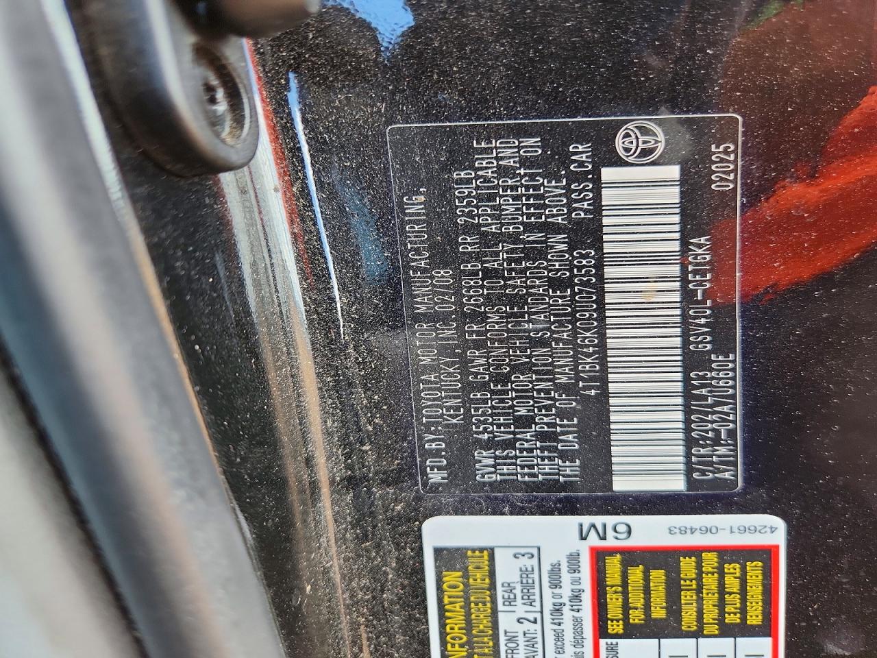 2009 Toyota Camry Xle V6 Black vin: 4T1BK46K09U073583