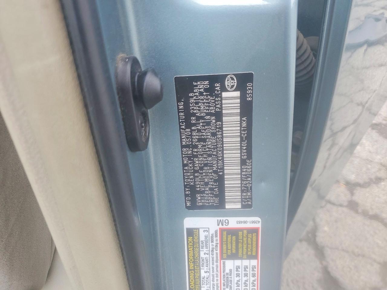 2009 Toyota Camry Le V6 Бирюзовый vin: 4T1BK46K09U586719