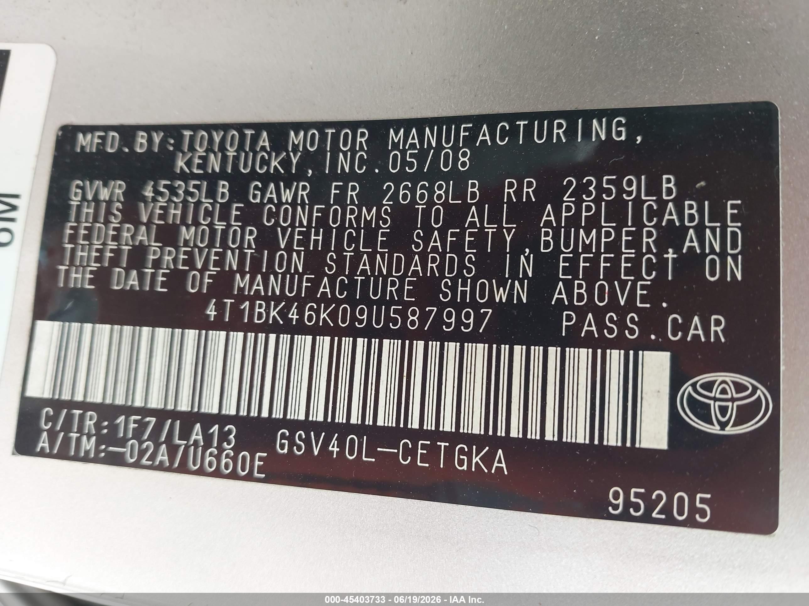 2009 Toyota Camry Xle V6 Silver vin: 4T1BK46K09U587997