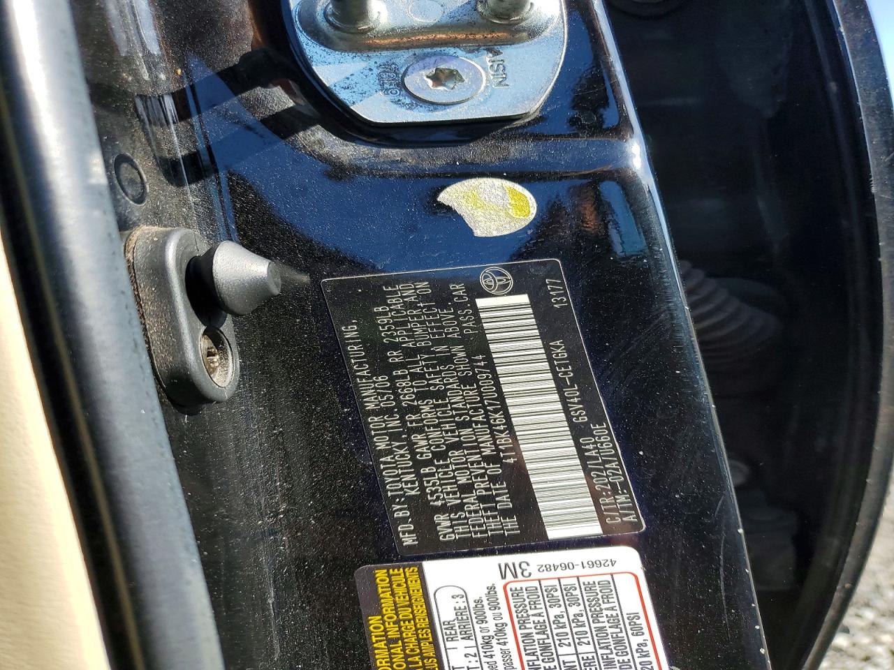 2007 Toyota Camry Xle V6 Черный vin: 4T1BK46K17U009744