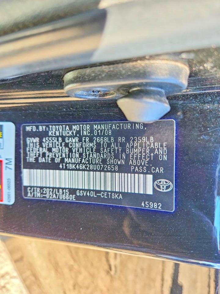 2008 Toyota Camry Se V6 Black vin: 4T1BK46K28U072658