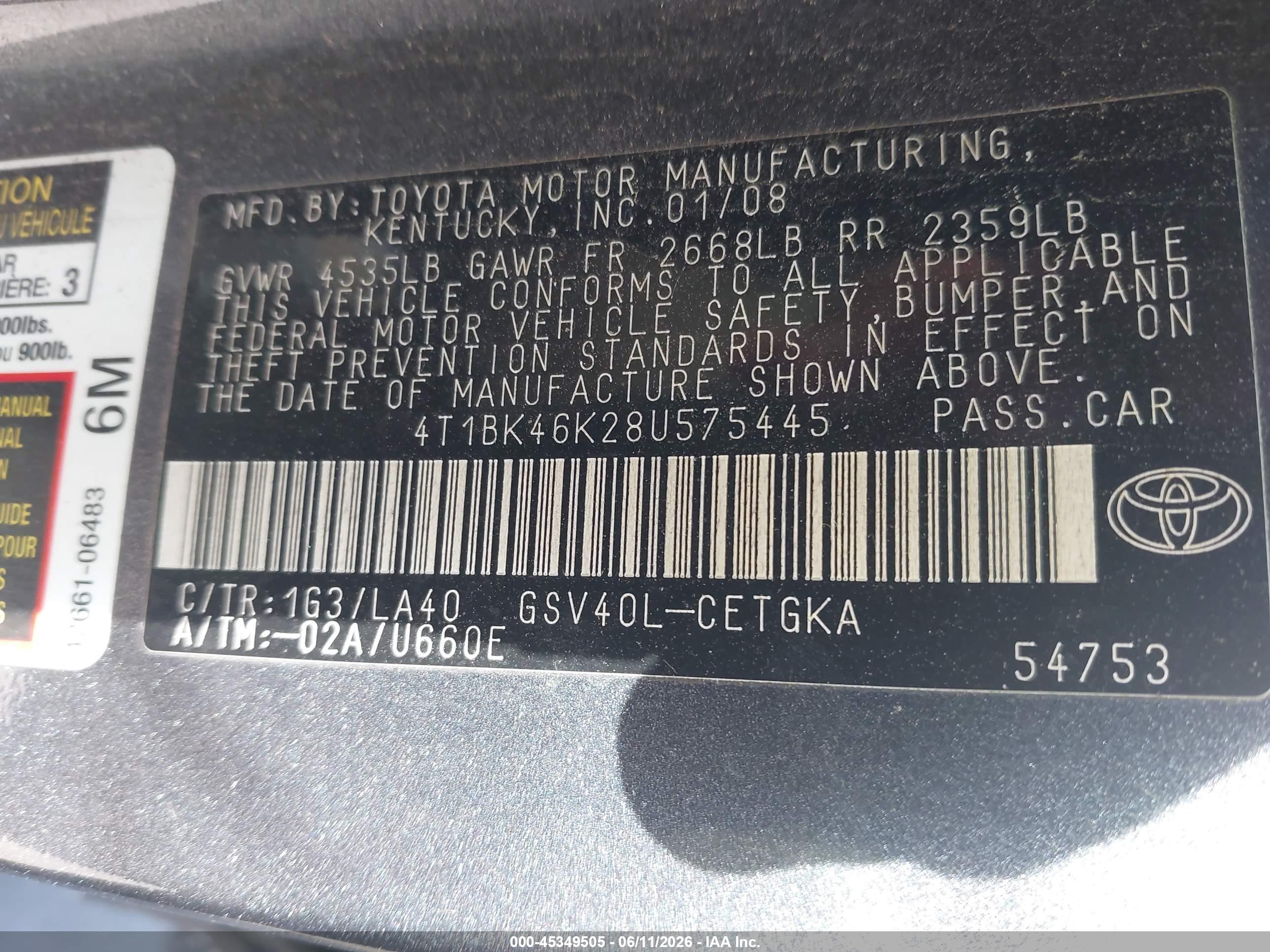 2008 Toyota Camry Xle V6 Dark Blue vin: 4T1BK46K28U575445
