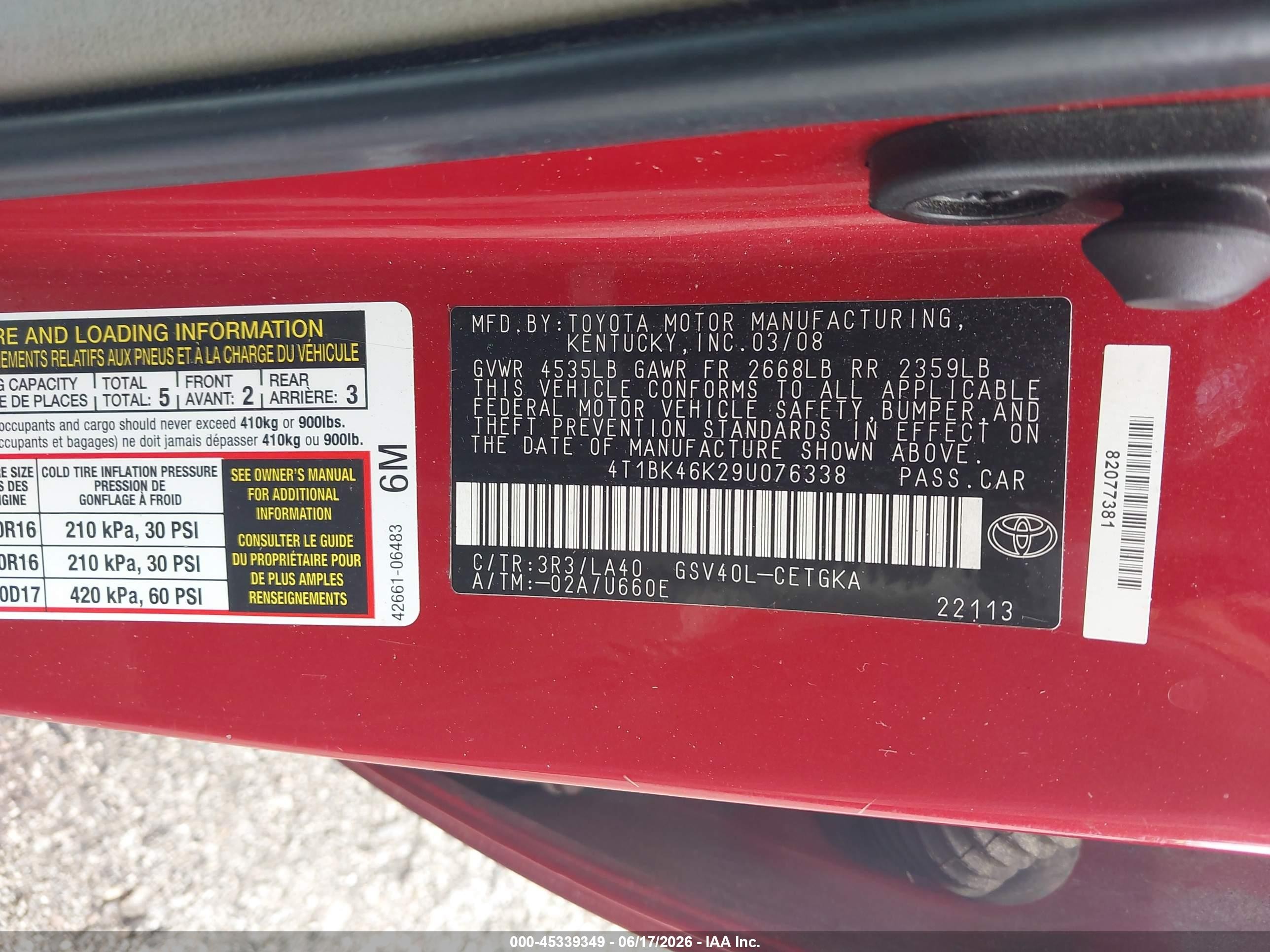 2009 Toyota Camry Xle V6 Red vin: 4T1BK46K29U076338