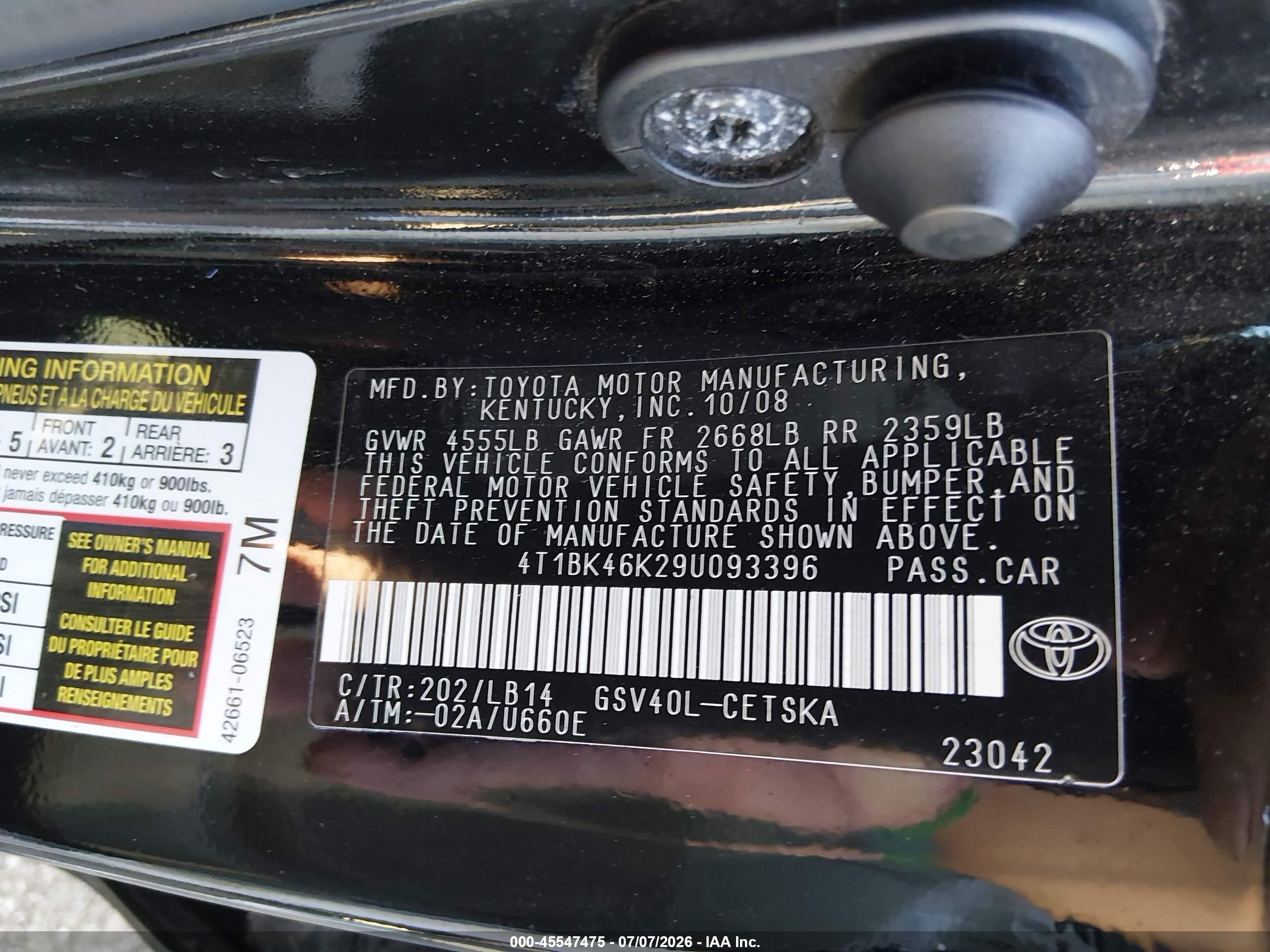 2009 Toyota Camry Se V6 Black vin: 4T1BK46K29U093396