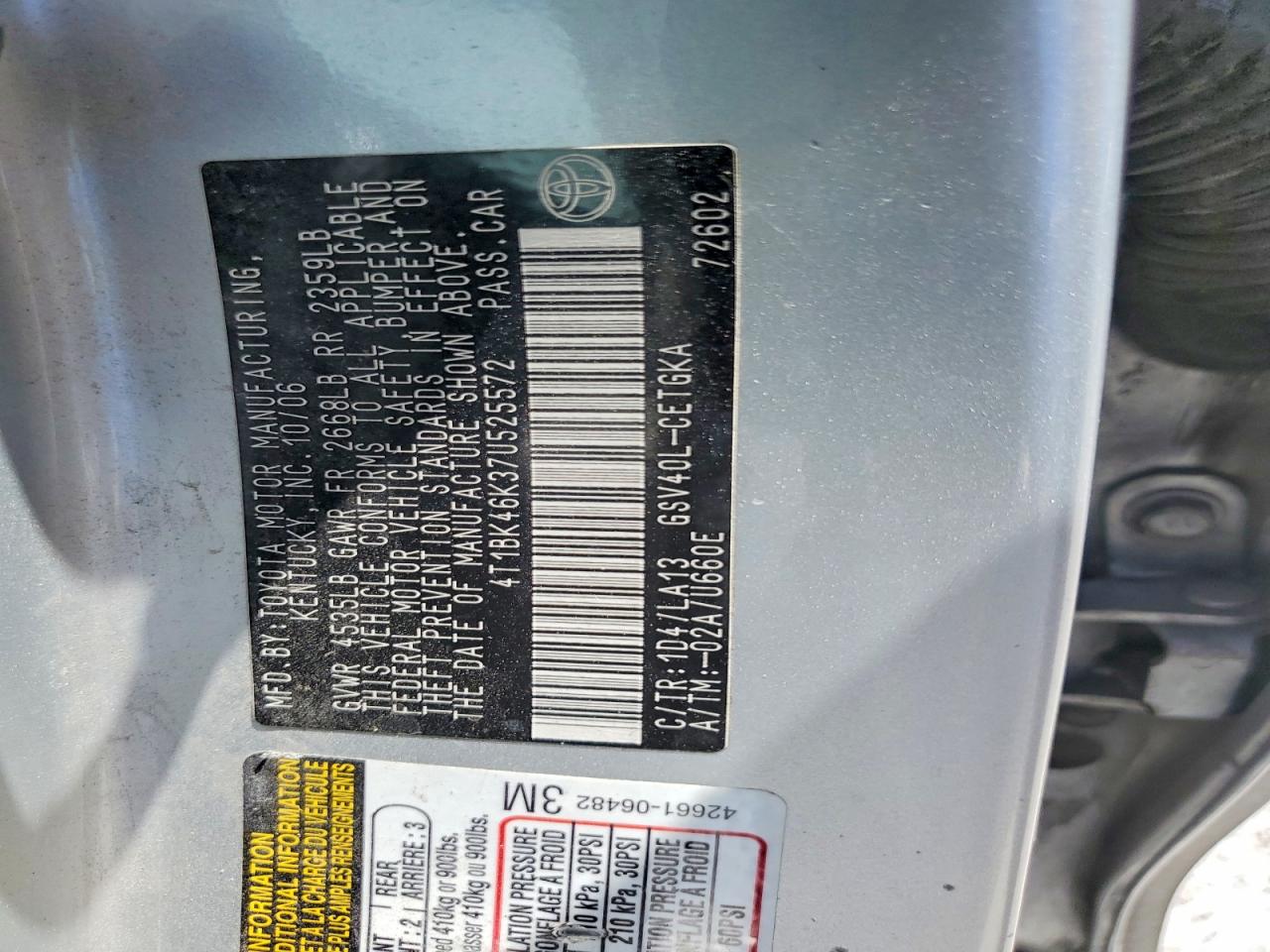 2007 Toyota Camry Xle V6 Silver vin: 4T1BK46K37U525572