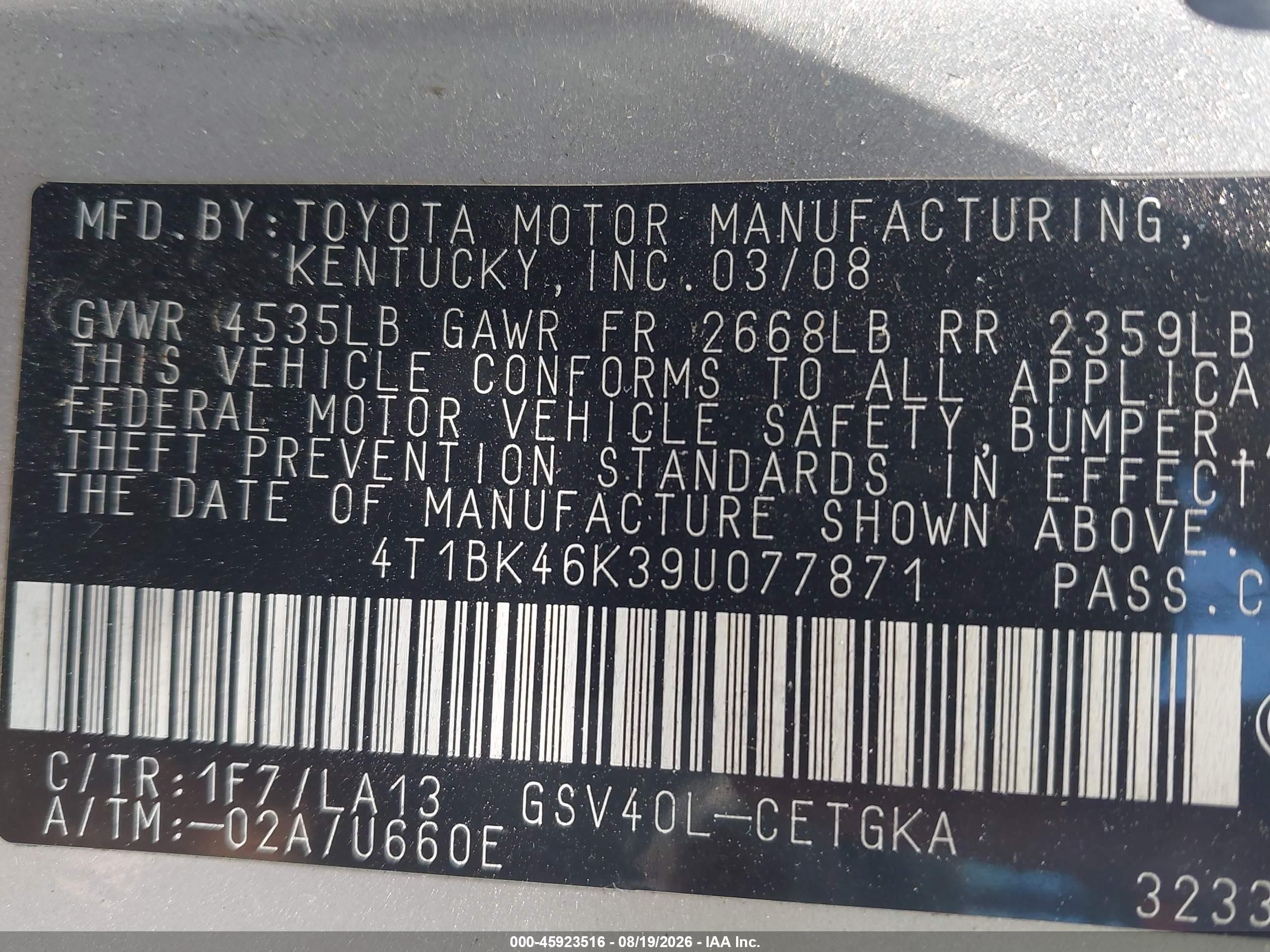 2009 Toyota Camry Xle V6 Silver vin: 4T1BK46K39U077871