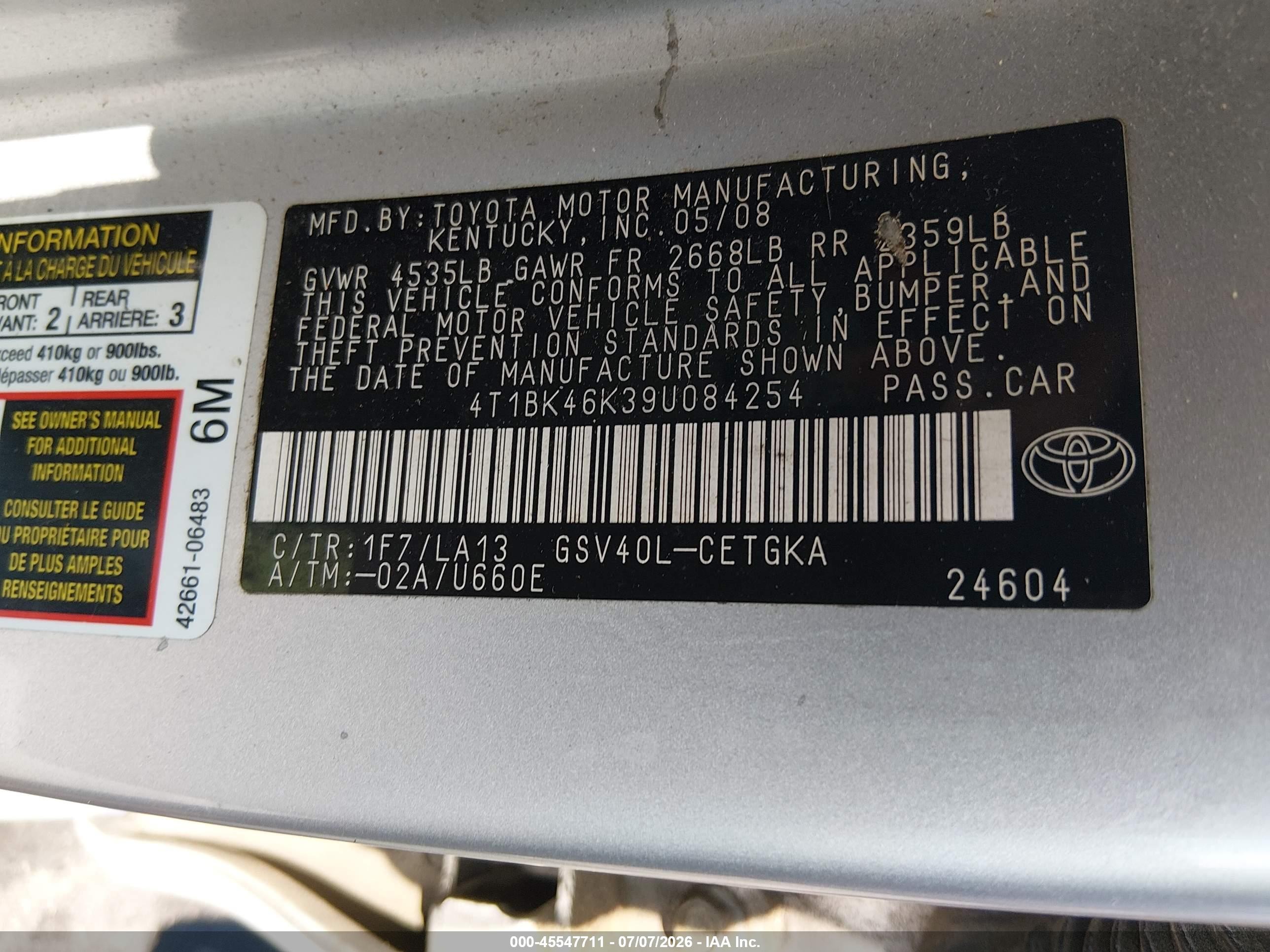 2009 Toyota Camry Xle V6 Silver vin: 4T1BK46K39U084254