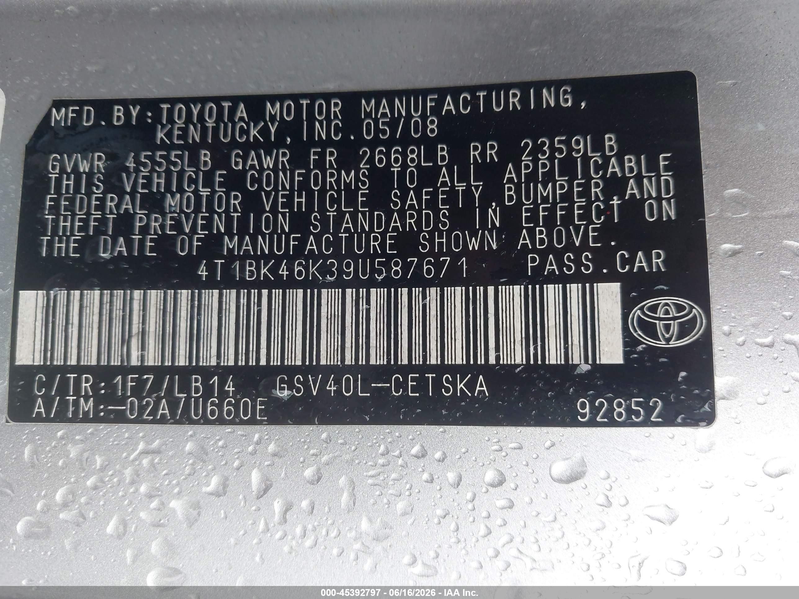 2009 Toyota Camry Se V6 Серебряный vin: 4T1BK46K39U587671