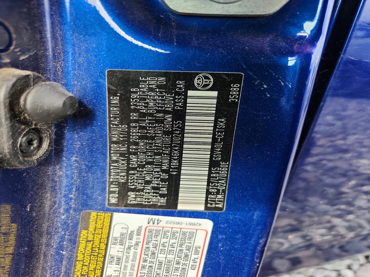 2007 Toyota Camry Se V6 Blue vin: 4T1BK46K47U024755