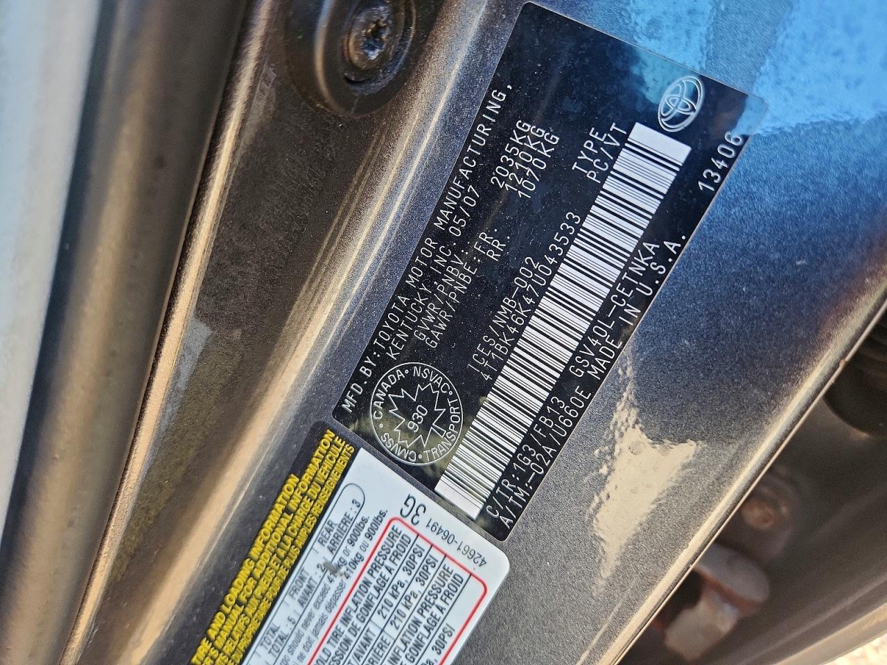 2007 Toyota Camry Le V6 Charcoal vin: 4T1BK46K47U043533
