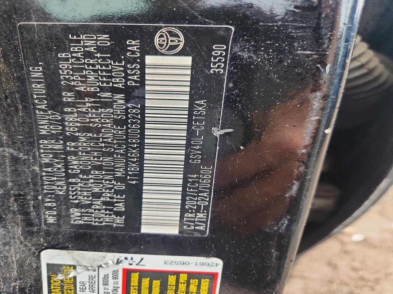 2008 Toyota Camry Se V6 Black vin: 4T1BK46K48U063282