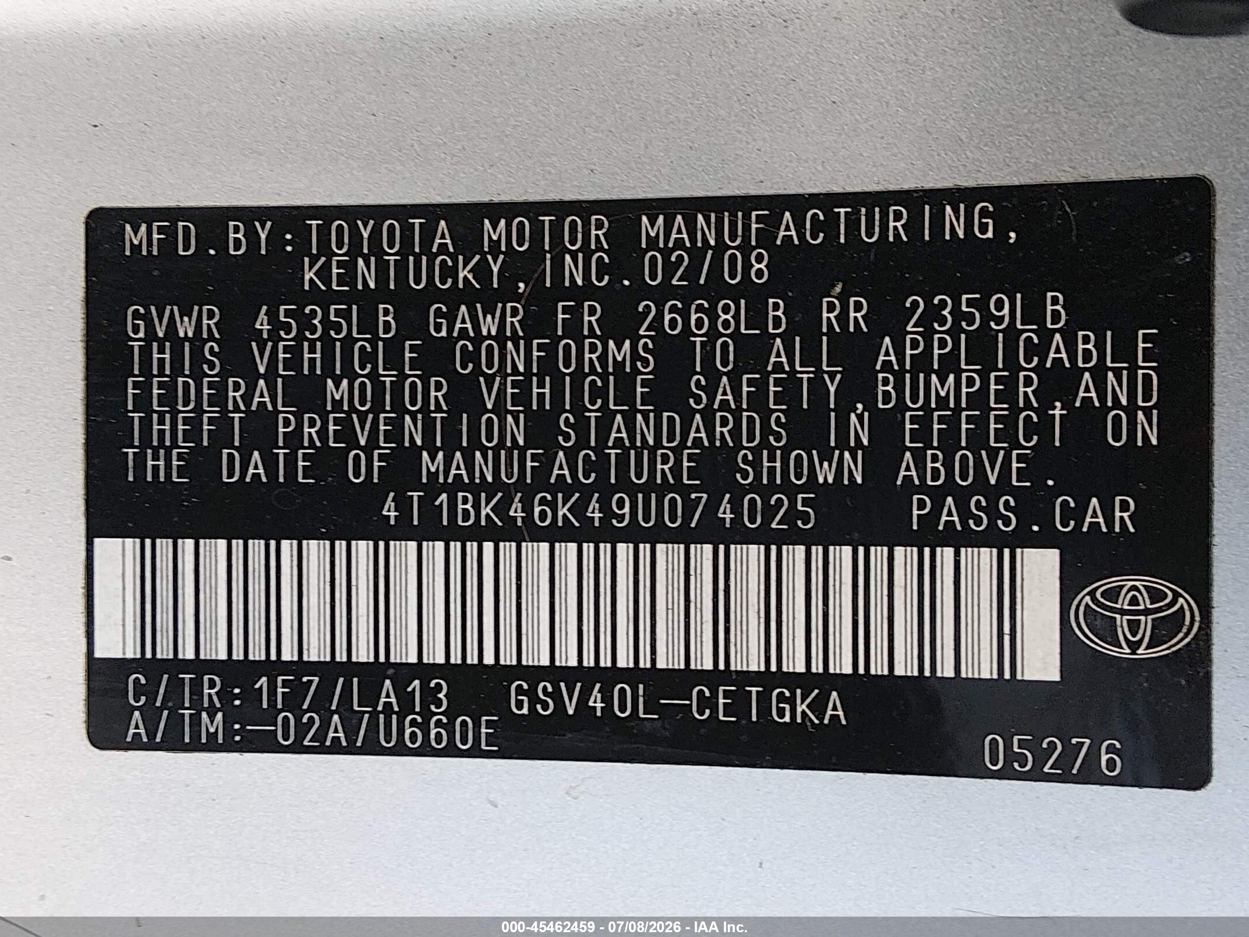 2009 Toyota Camry Xle V6 Silver vin: 4T1BK46K49U074025