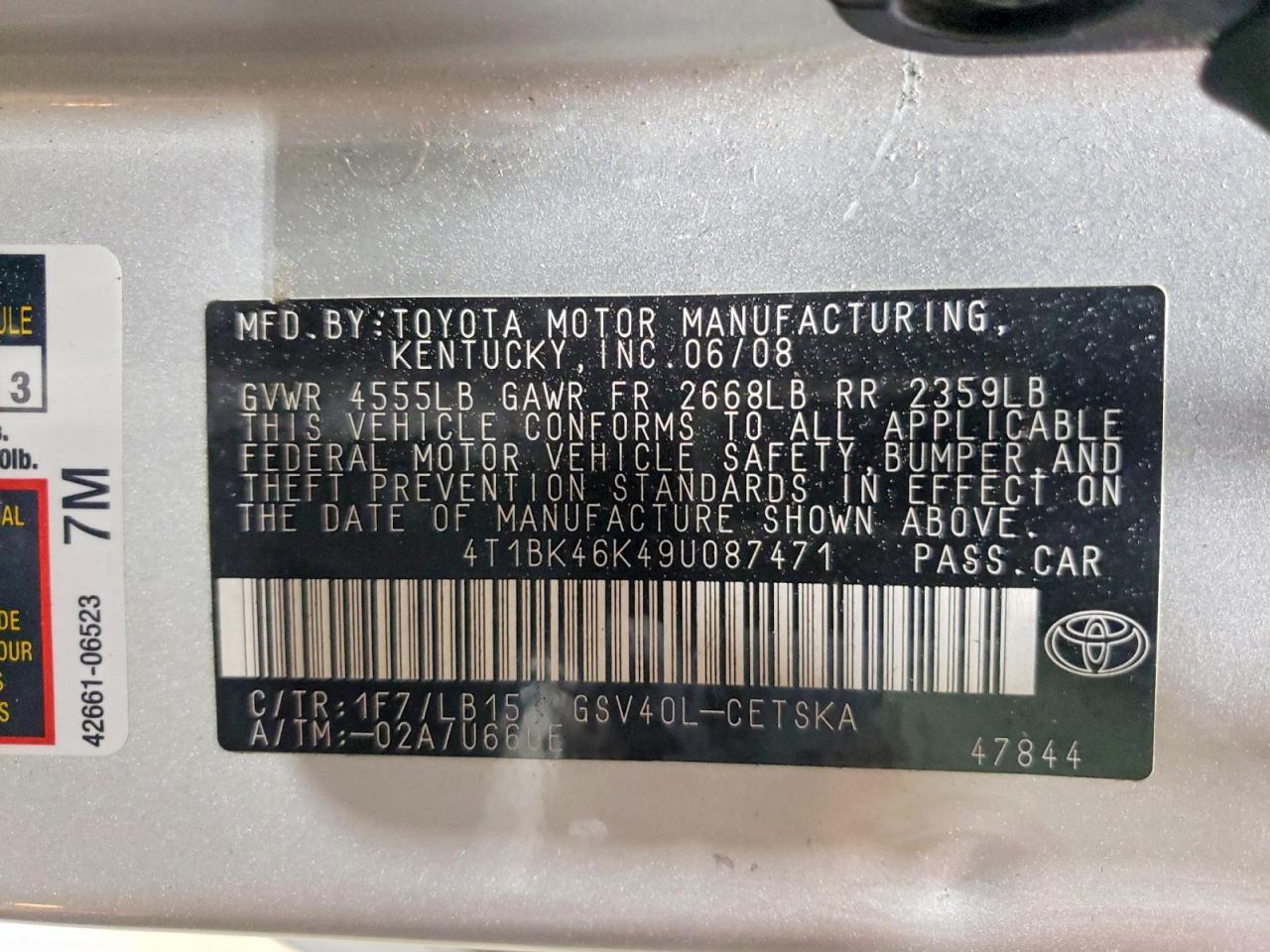 2009 Toyota Camry Se V6 Серебряный vin: 4T1BK46K49U087471