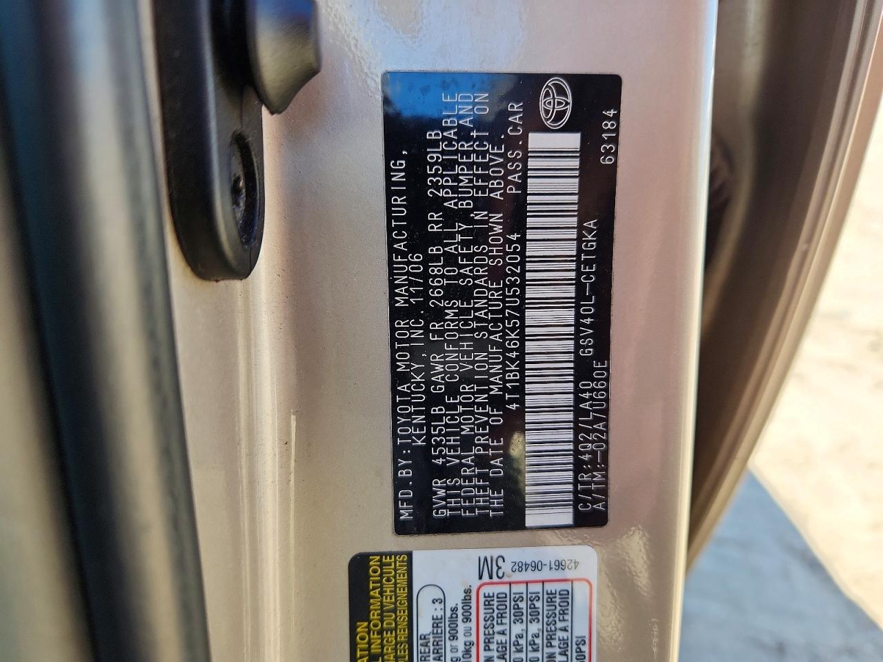 2007 Toyota Camry Xle V6 Gold vin: 4T1BK46K57U532054