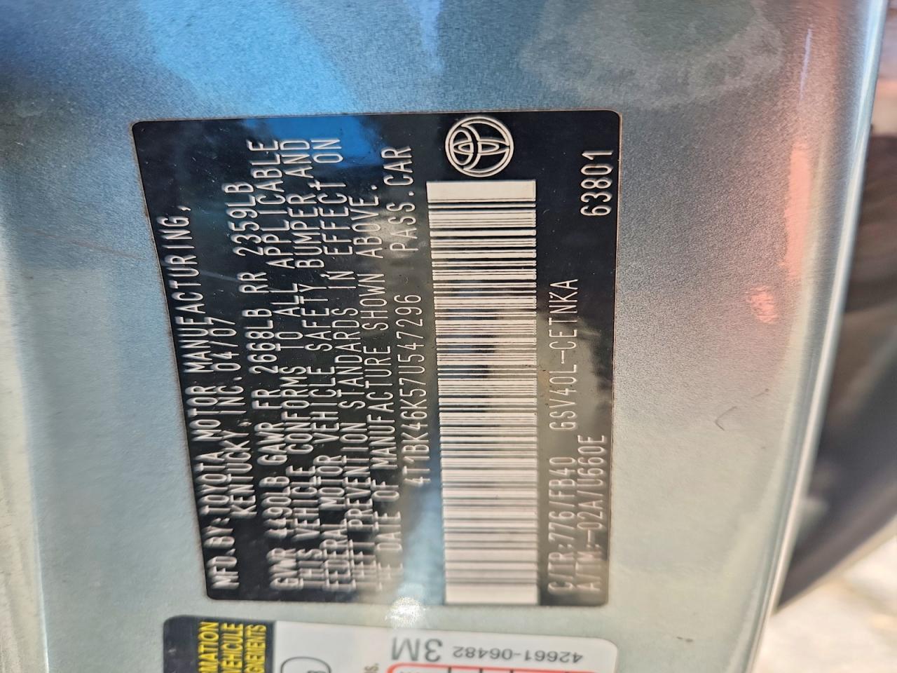 2007 Toyota Camry Le V6 Зеленый vin: 4T1BK46K57U547296
