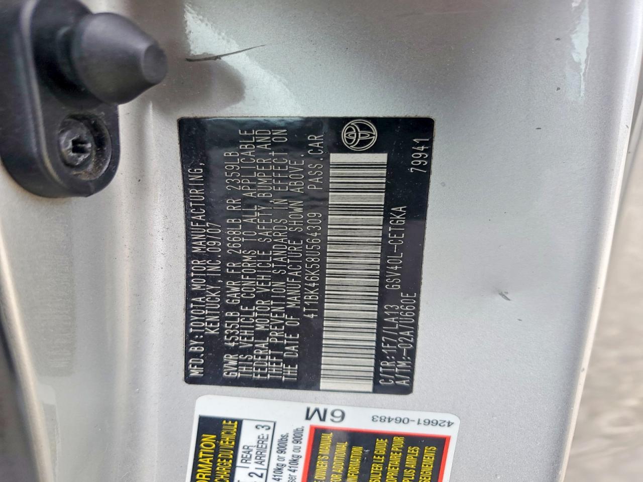2008 Toyota Camry Xle V6 Silver vin: 4T1BK46K58U564309