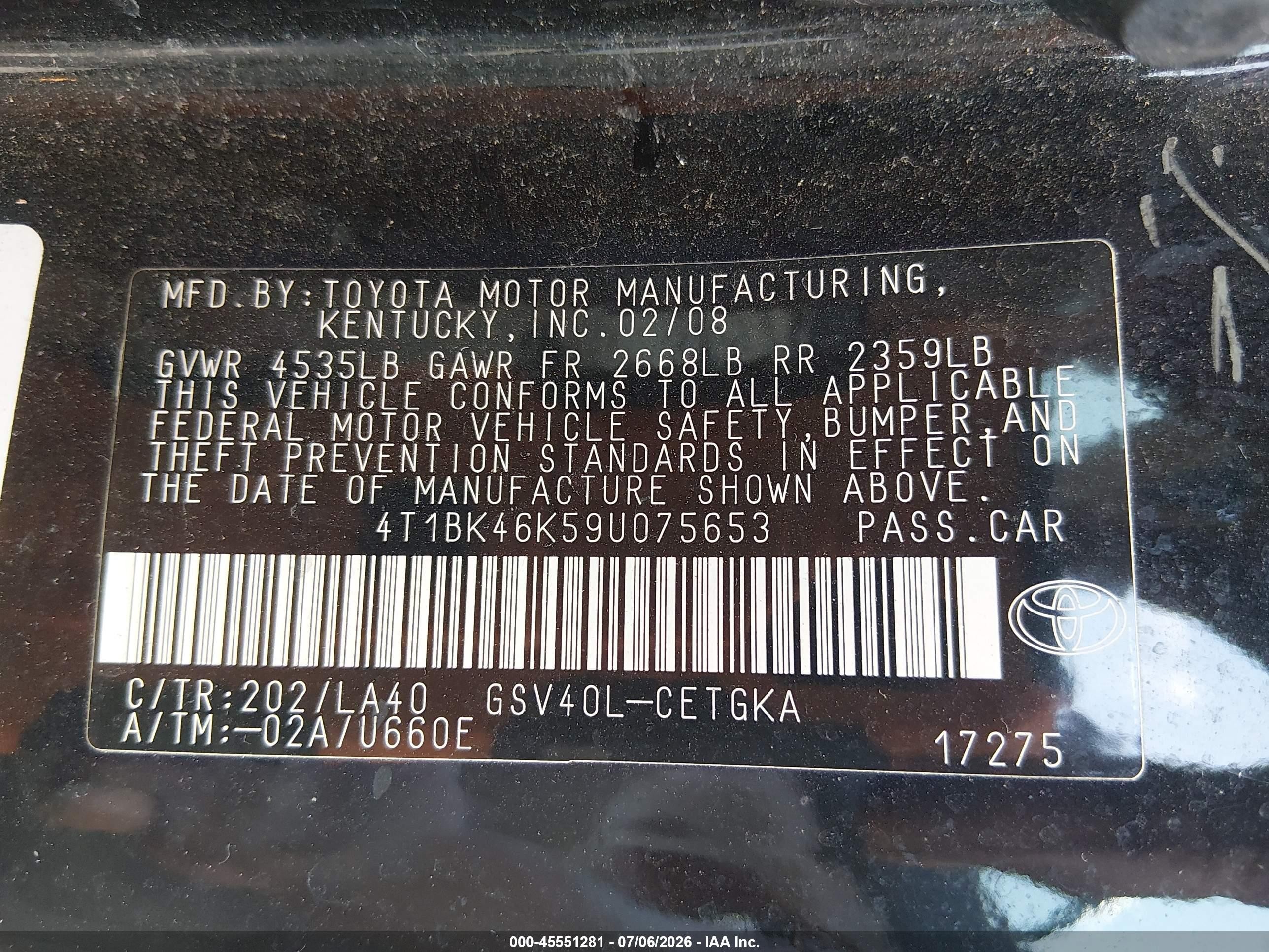 2009 Toyota Camry Xle V6 Black vin: 4T1BK46K59U075653