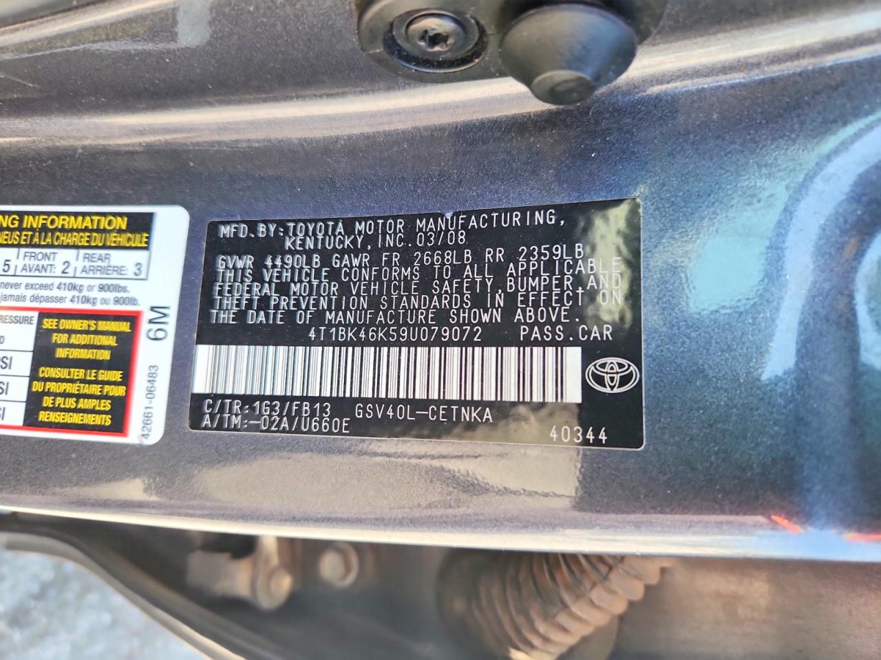 2009 Toyota Camry Le V6 Gray vin: 4T1BK46K59U079072